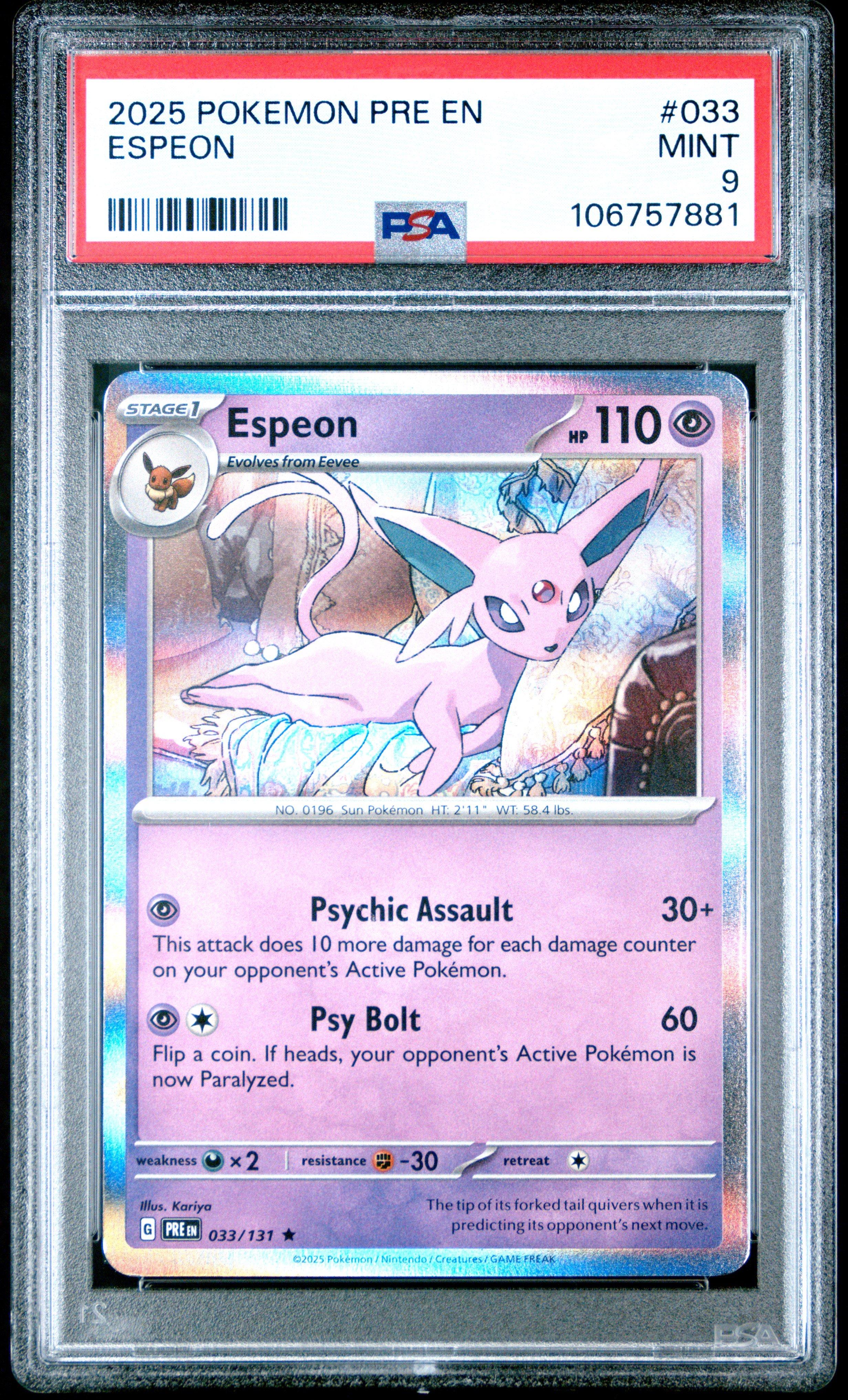 2025 Pokemon Pre En-prismatic Evolutions 033 Espeon PSA