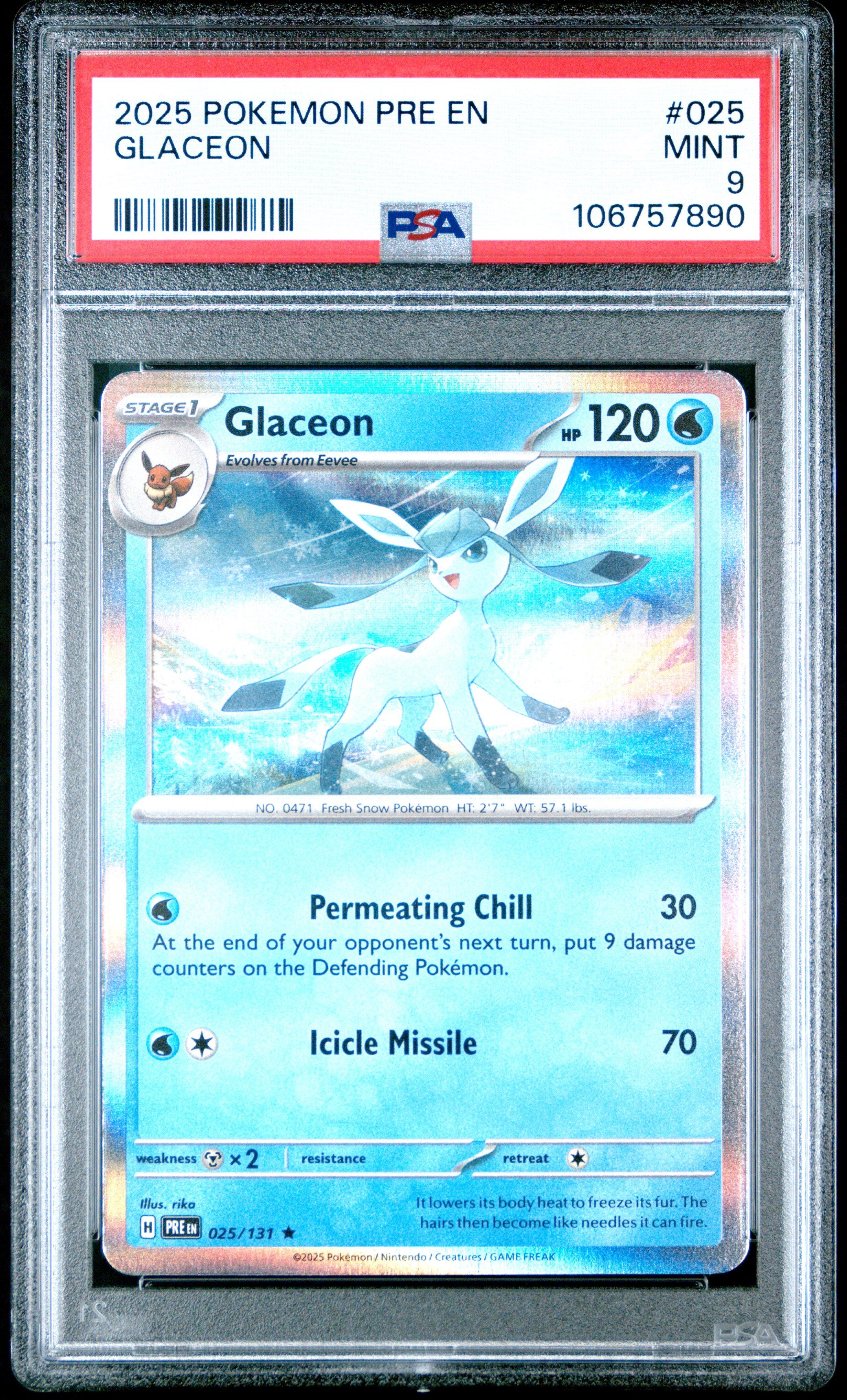2025 Pokemon Pre En-prismatic Evolutions 025 Glaceon PSA
