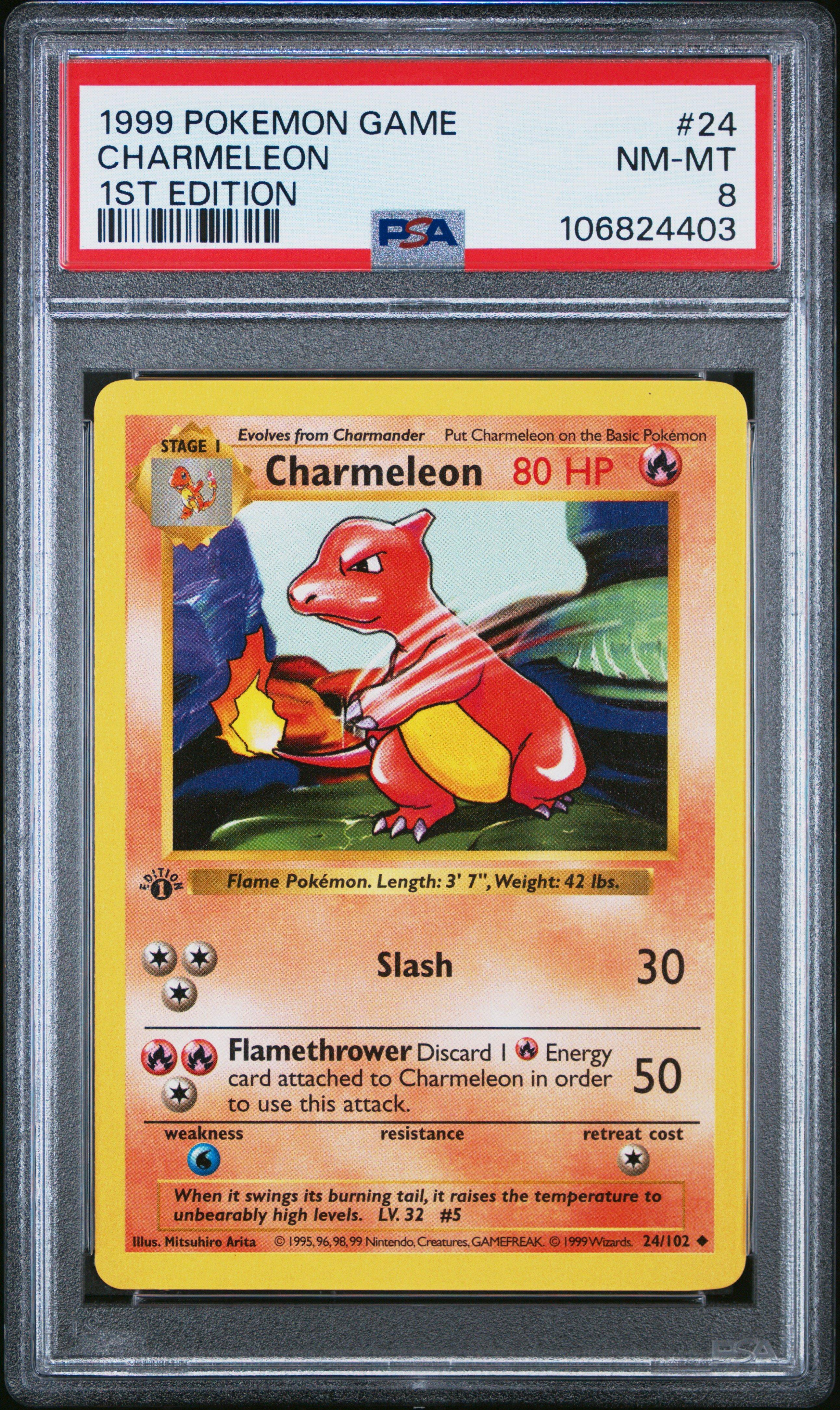 1999 Pokemon Game 24 Charmeleon 1st Edition PSA 8