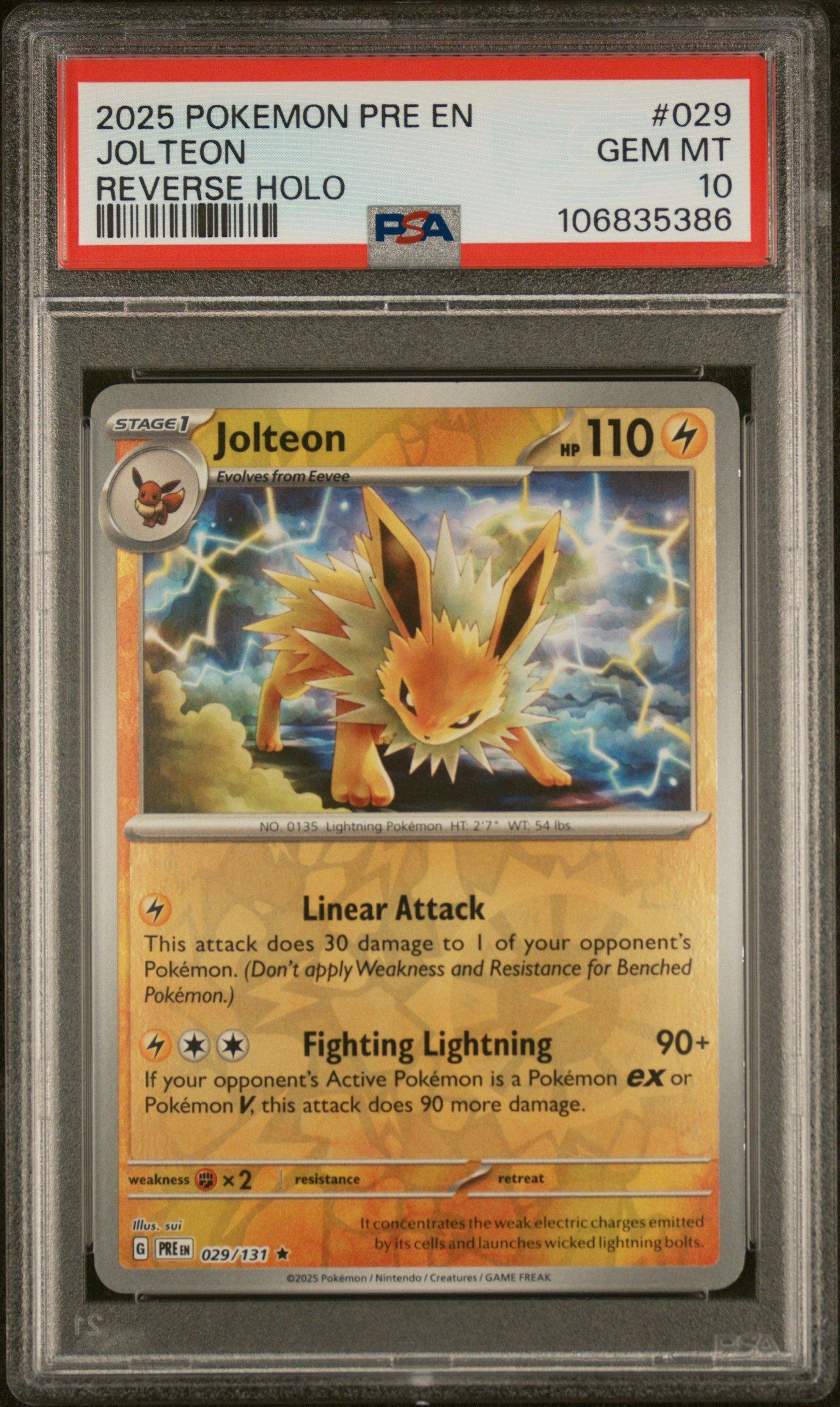 2025 Pokemon Pre En-prismatic Evolutions 029 Jolteon Reverse Holo PSA 10