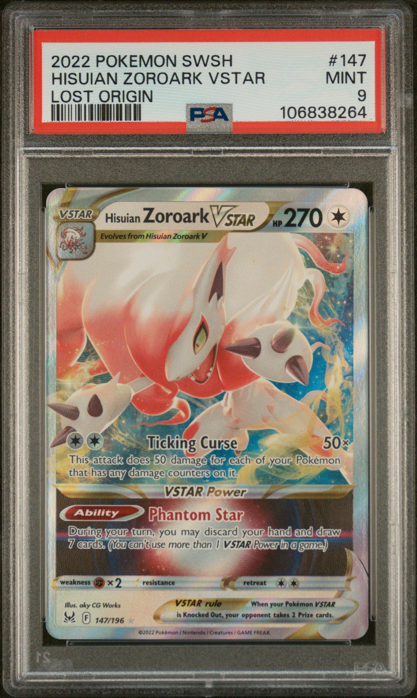 2022 Pokemon Sword & Shield Lost Origin 147 Hisuian Zoroark Vstar PSA 9