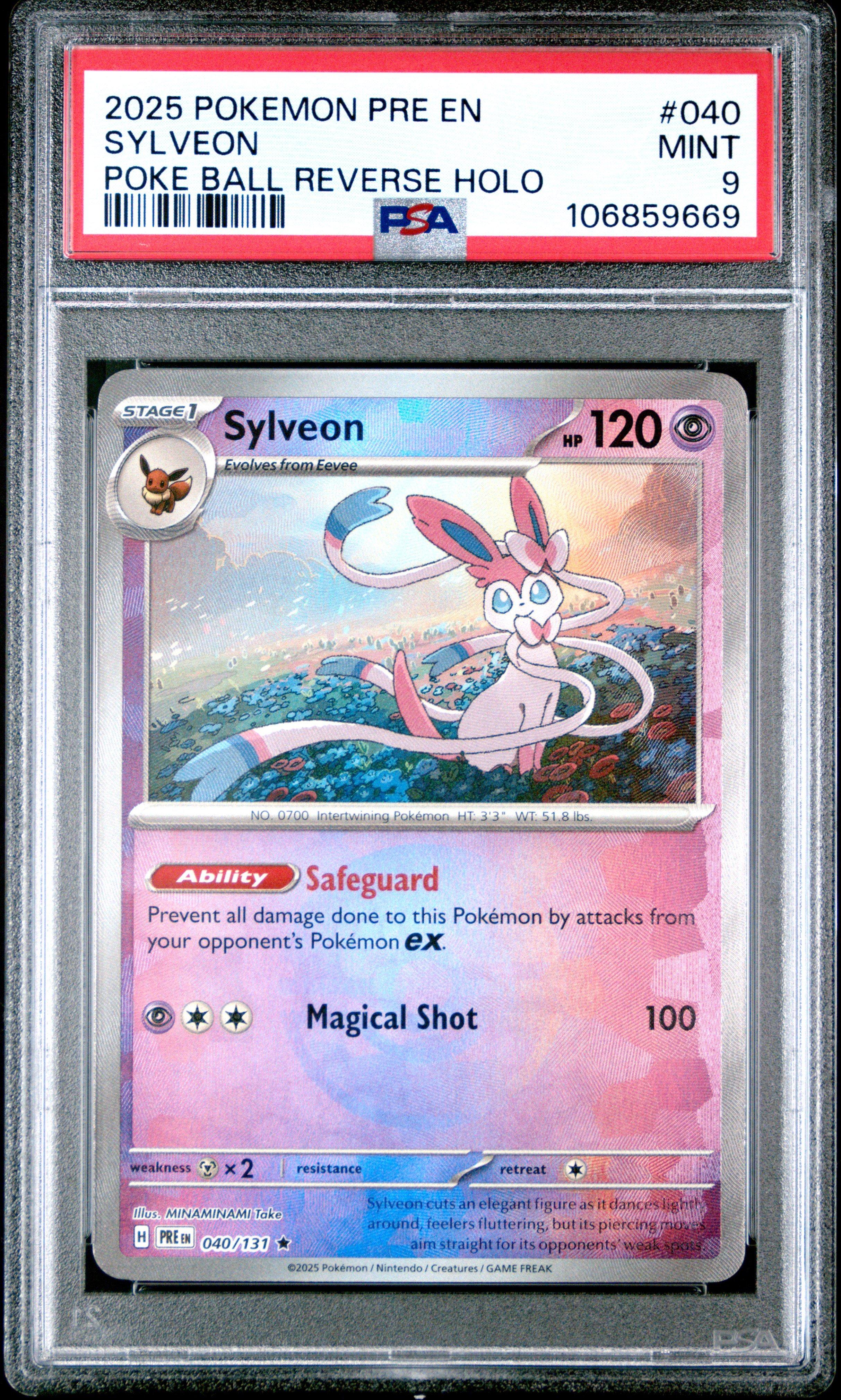 2025 Pokemon Pre En-prismatic Evolutions 040 Sylveon Poke Ball Reverse Holo PSA 9