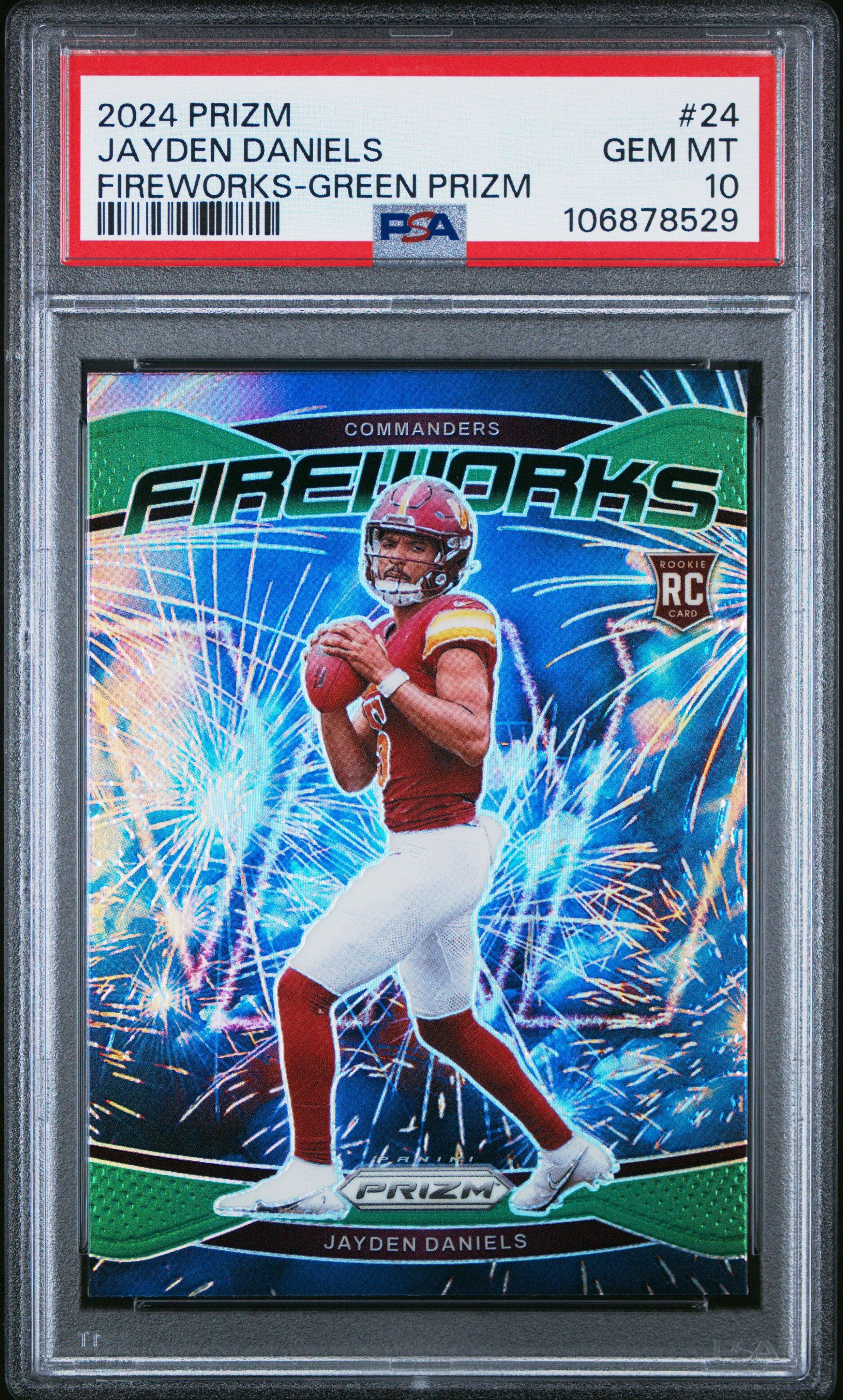 2024 Panini Prizm Fireworks 24 Jayden Daniels Green Prizm PSA 10