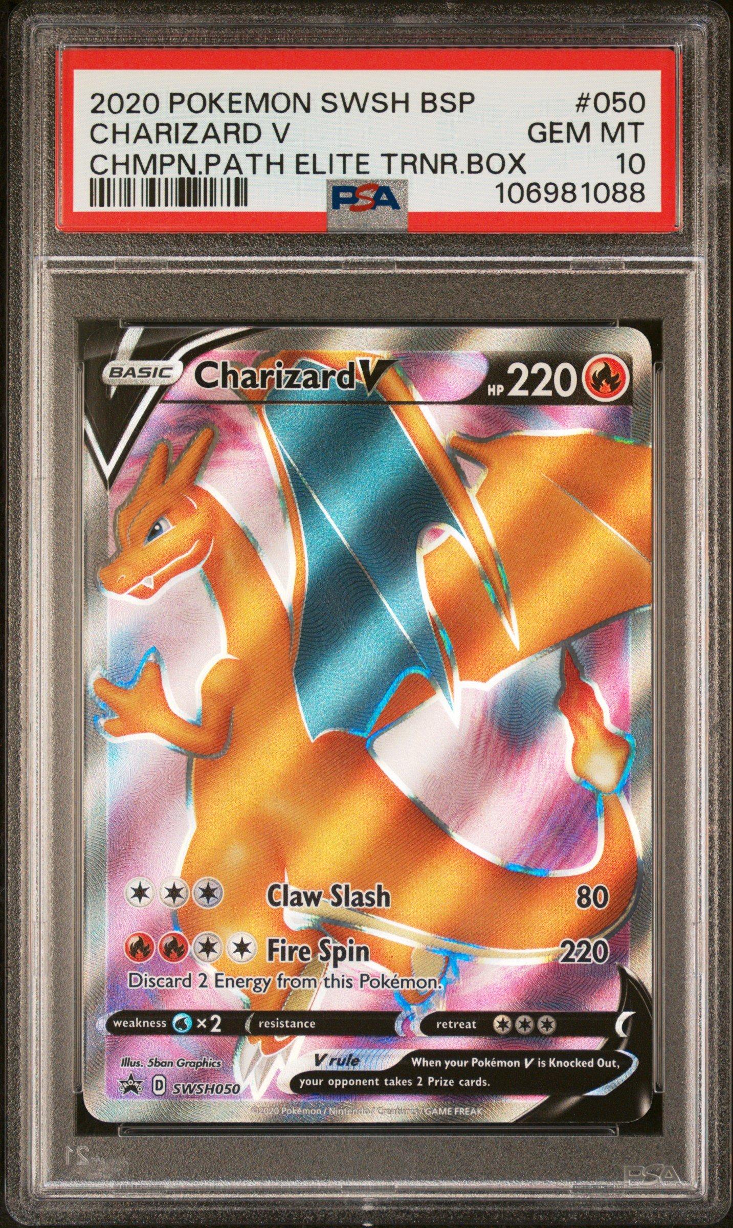 2020 Pokemon Swsh Black Star Promo 050 Charizard V Champion's Path Elite Trainer Box PSA