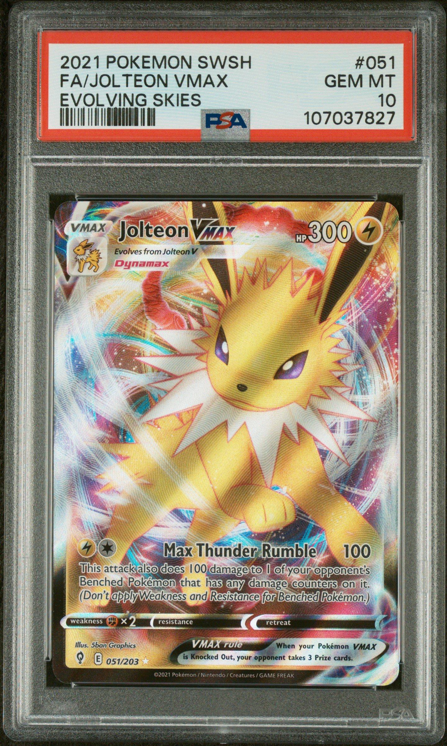 2021 Pokemon Sword & Shield Evolving Skies 051 Full Art/jolteon Vmax PSA 10