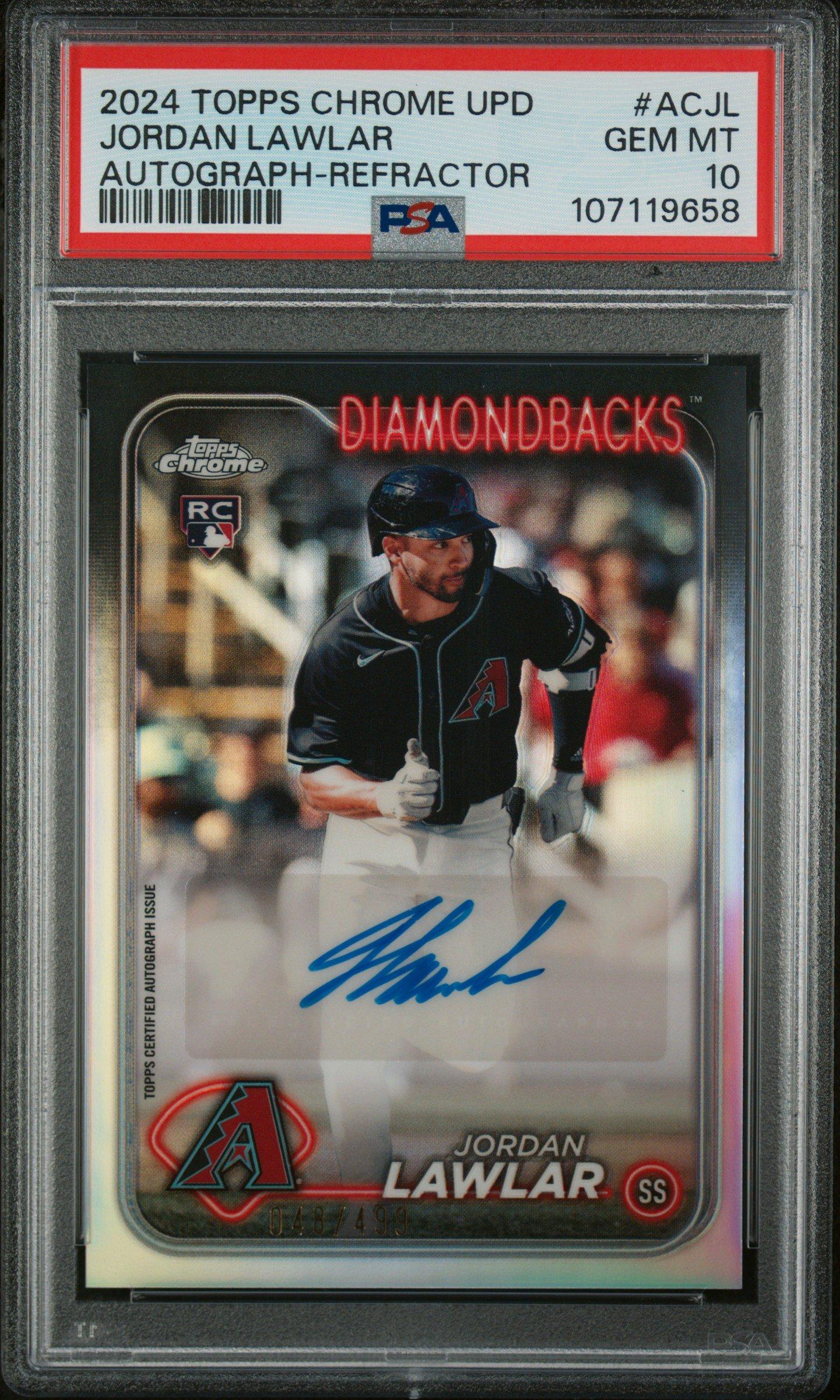 2024 Topps Chrome Update Chrome Baseball Update Series Autographs Acjl Jordan Lawlar Refractor PSA 10