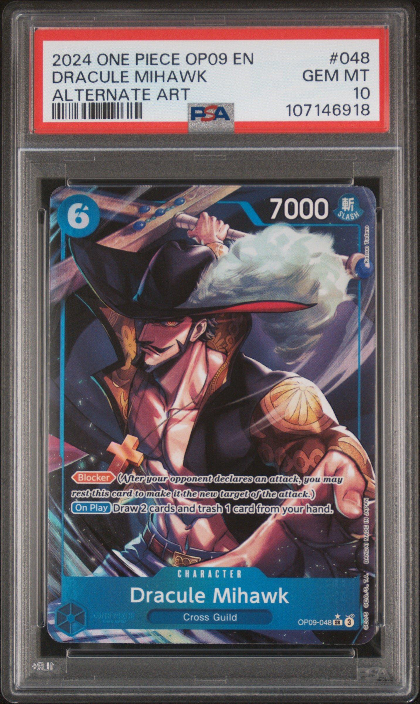 2024 One Piece Op09-emperors In The New World 048 Dracule Mihawk Alternate Art PSA 10