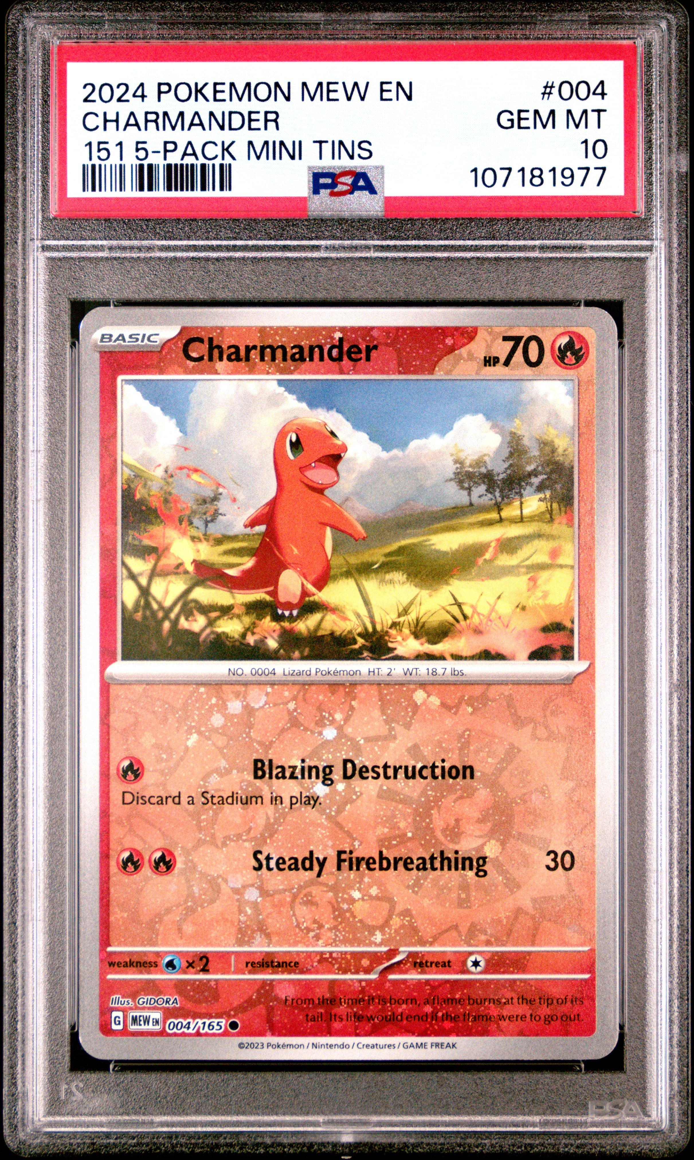 2024 Pokemon Mew En-151 004 Charmander 151 5-pack Mini Tins PSA 10