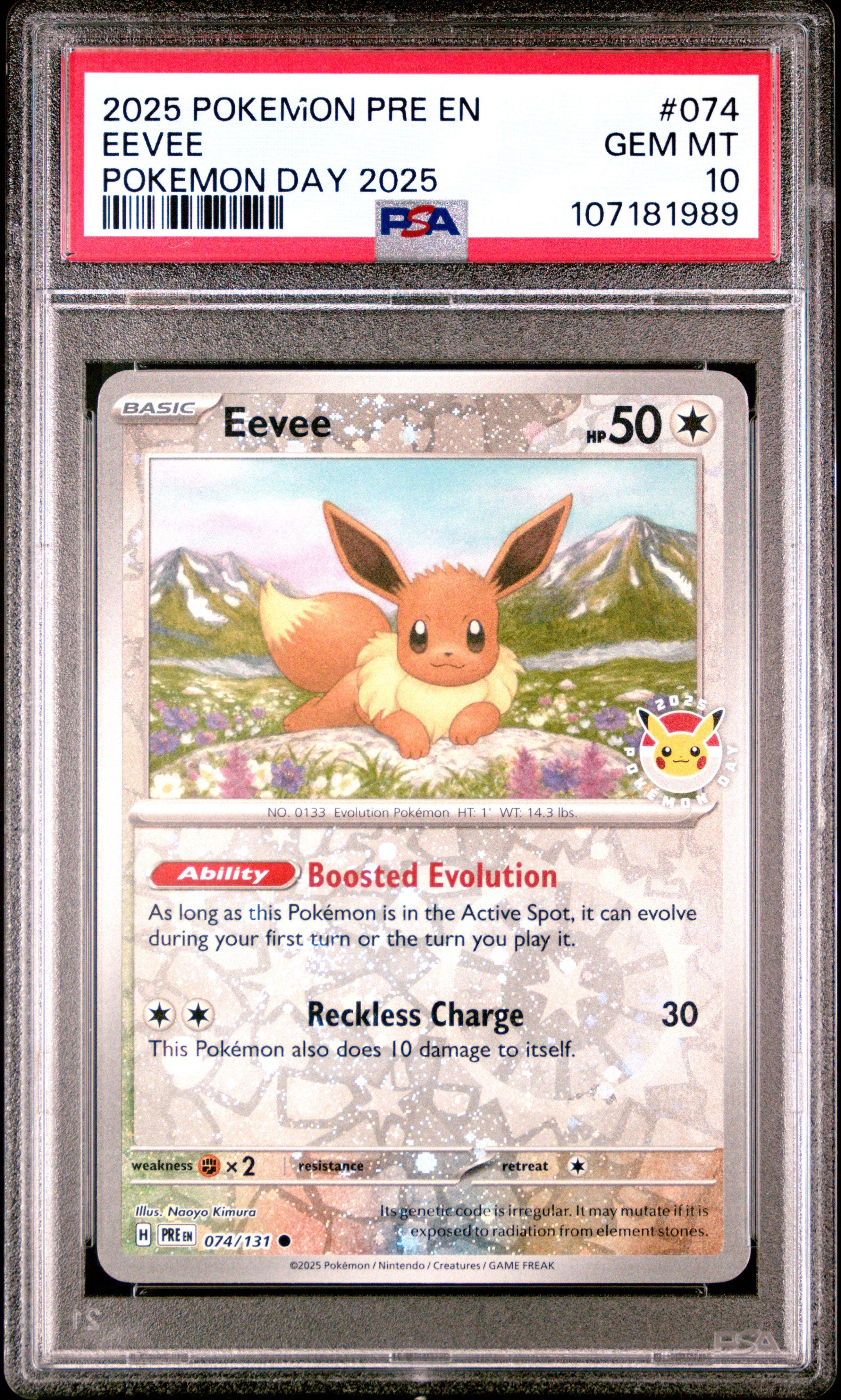 2025 Pokemon Pre En-prismatic Evolutions 074 Eevee Pokemon Day 2025 PSA