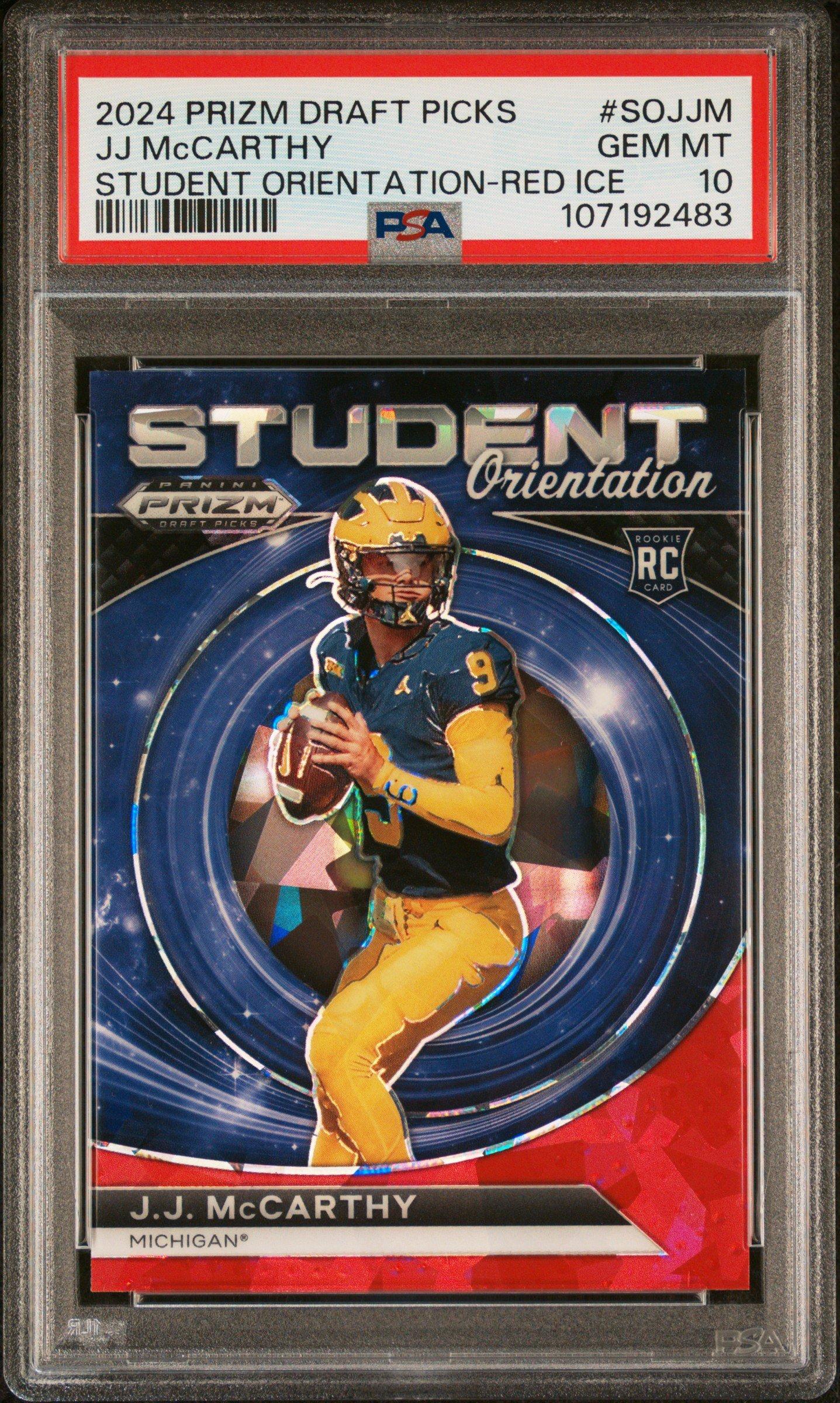 2024 Panini Prizm Draft Picks Student Orientation Sojjm Jj Mccarthy Red Ice PSA 10