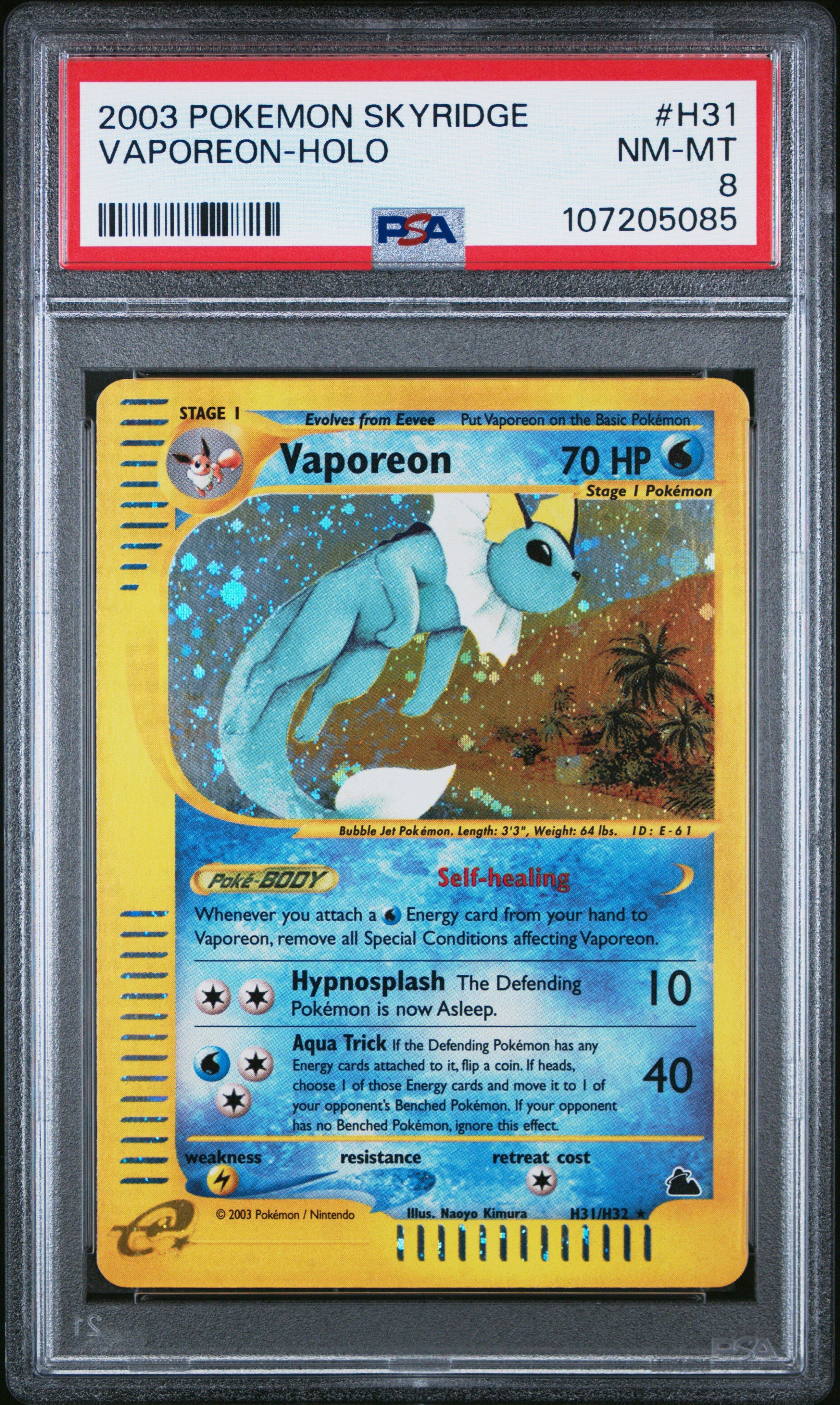 2003 Pokemon Skyridge H31 Vaporeon-holo PSA 8