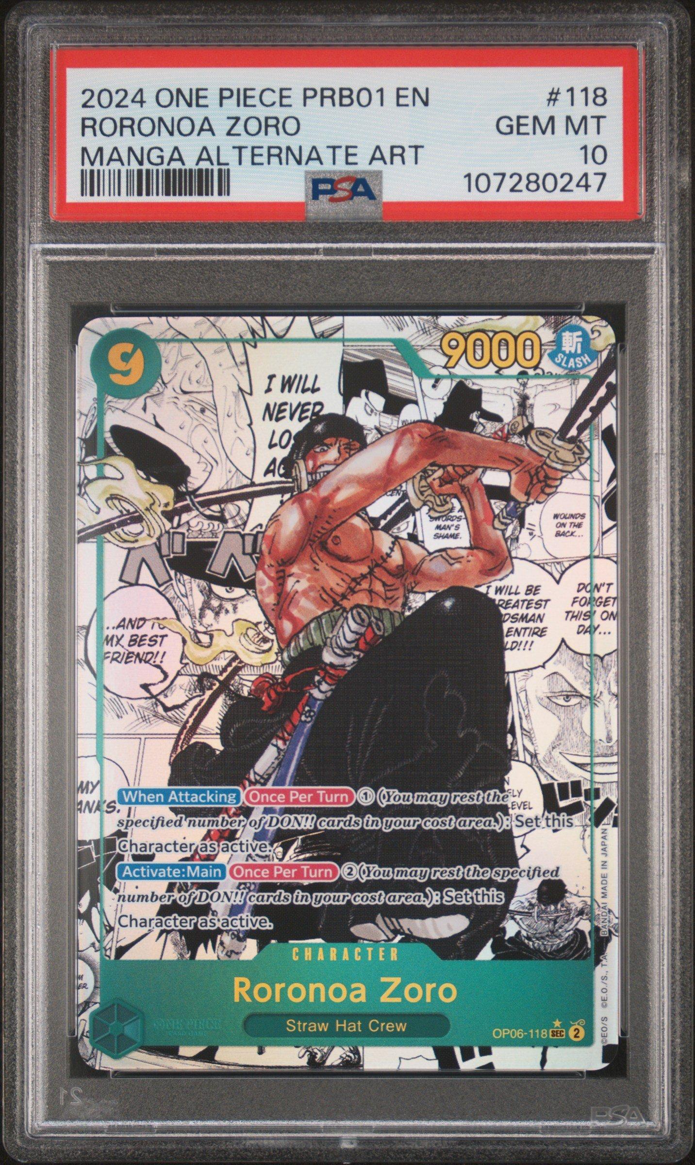 2024 One Piece Prb01-premium Booster -one Piece Card The Best- 118 Roronoa Zoro Manga Alternate Art PSA 10