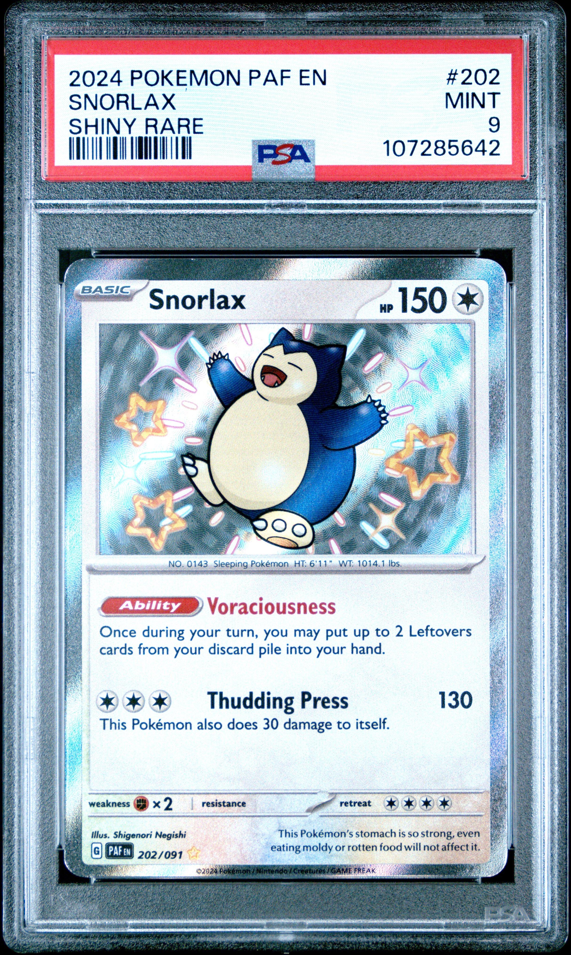 2024 Pokemon Paf En-paldean Fates 202 Snorlax Shiny Rare PSA