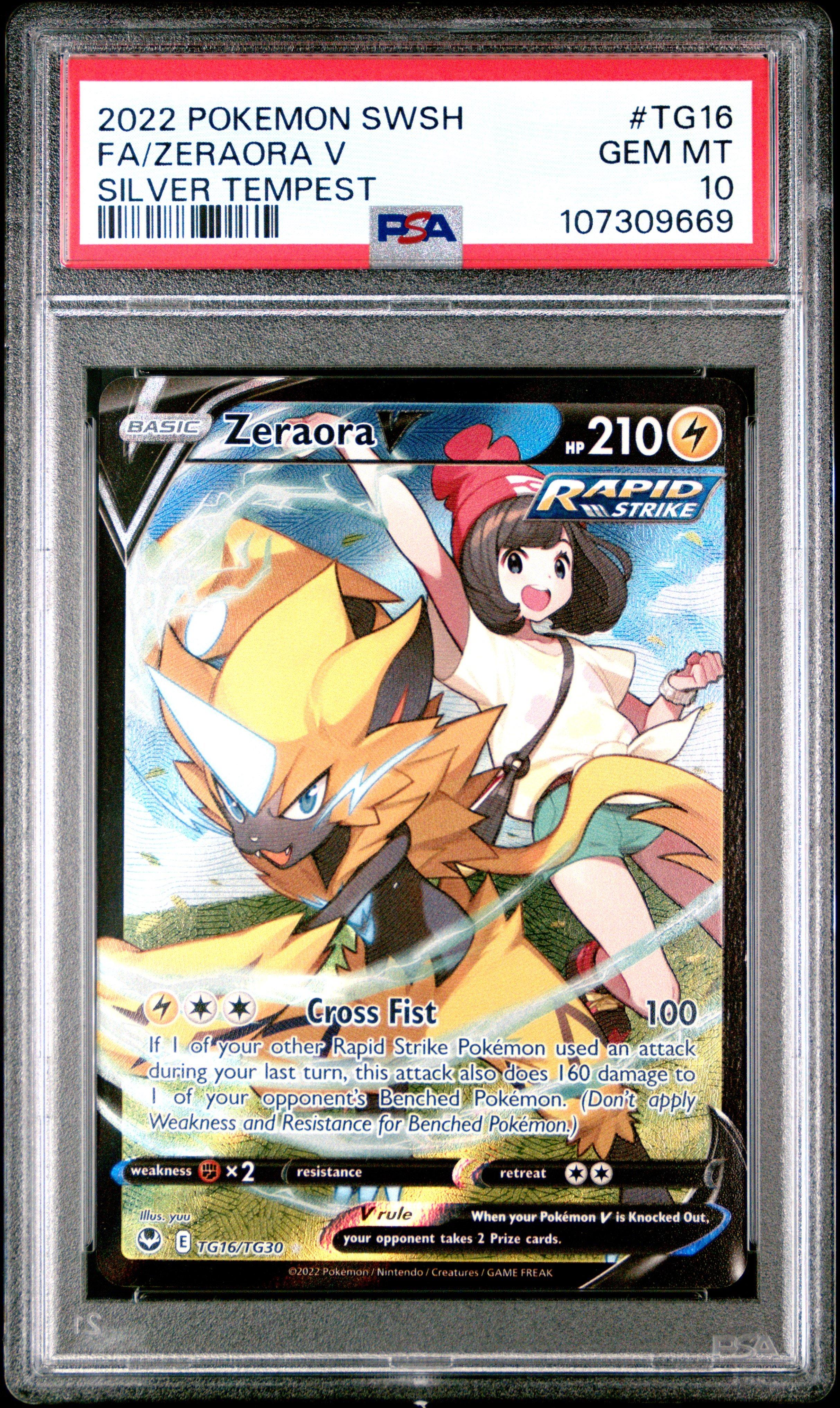 2022 Pokemon Sword & Shield Silver Tempest Tg16 Full Art/zeraora V PSA 10