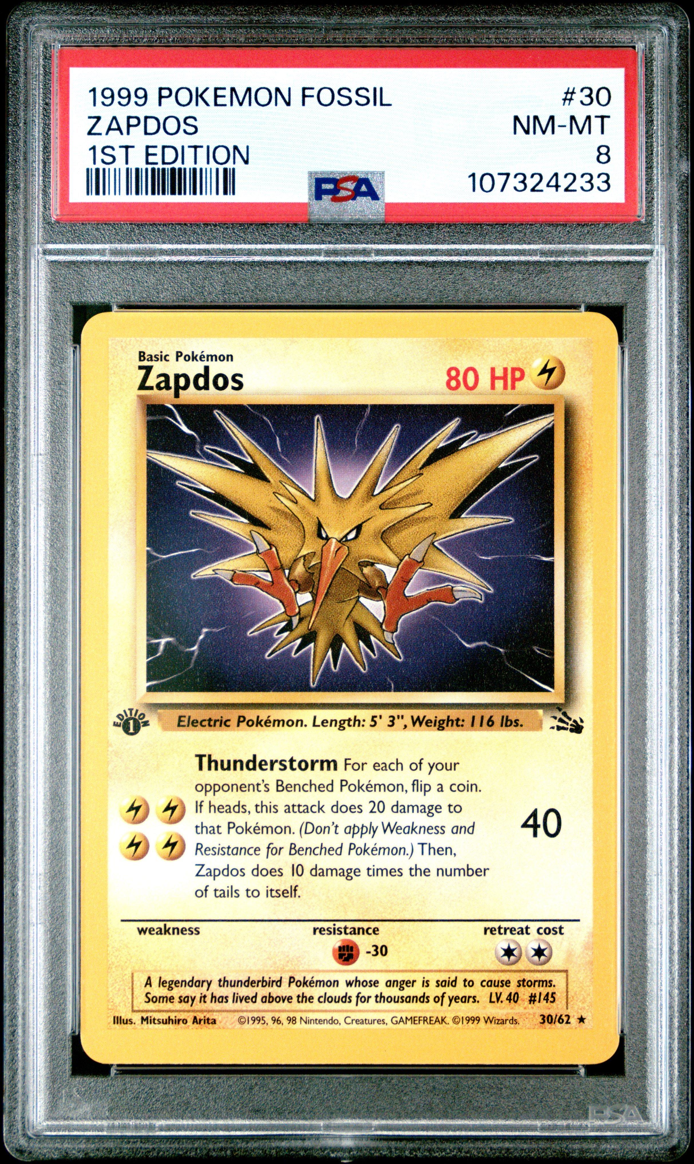 1999 Pokemon Fossil 30 Zapdos 1st Edition PSA