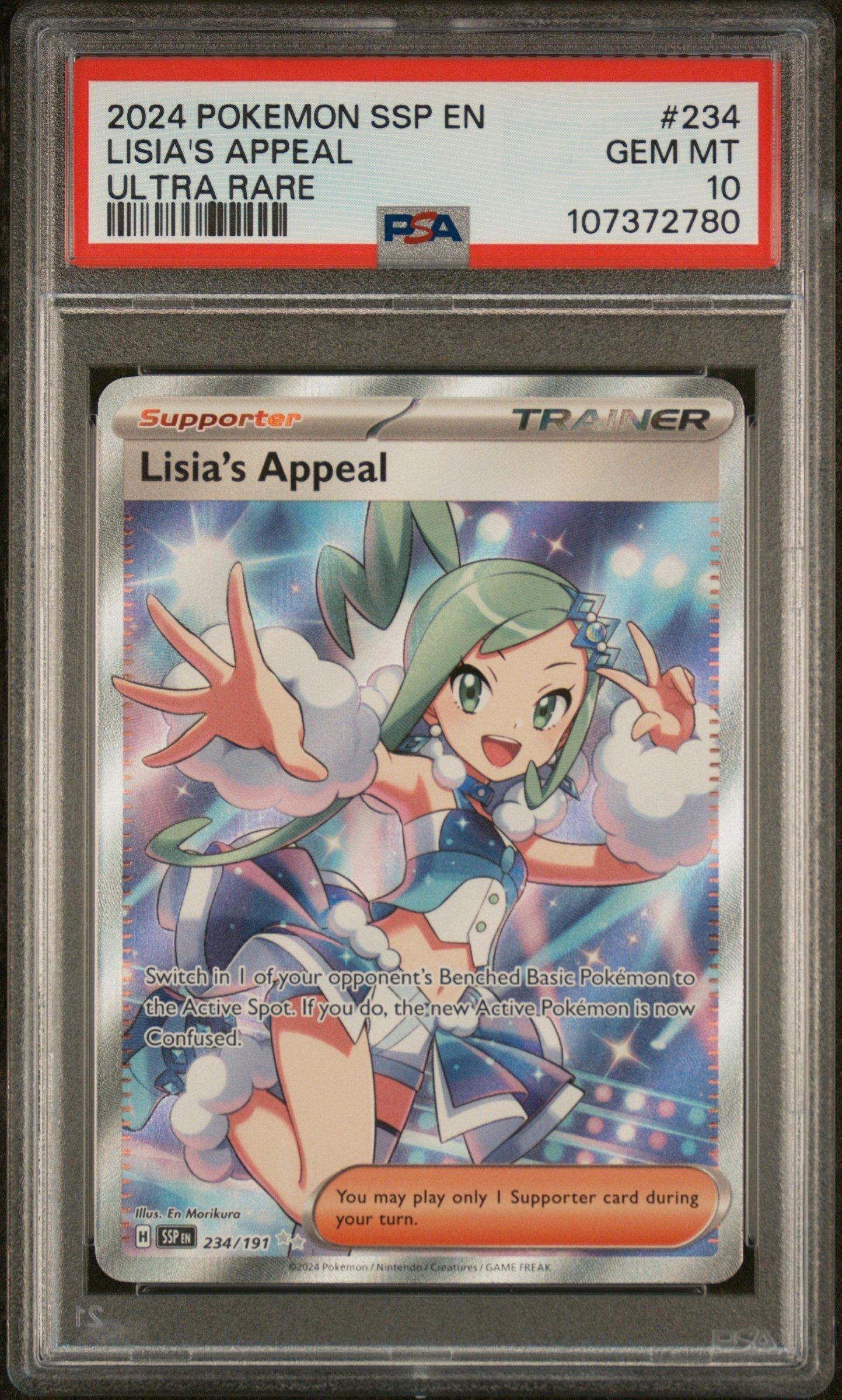 234 191 pokemon card 2024 Pokemon Ssp En-surging Sparks 234 Lisia's Appeal Ultra Rare PSA 10  Graded Card