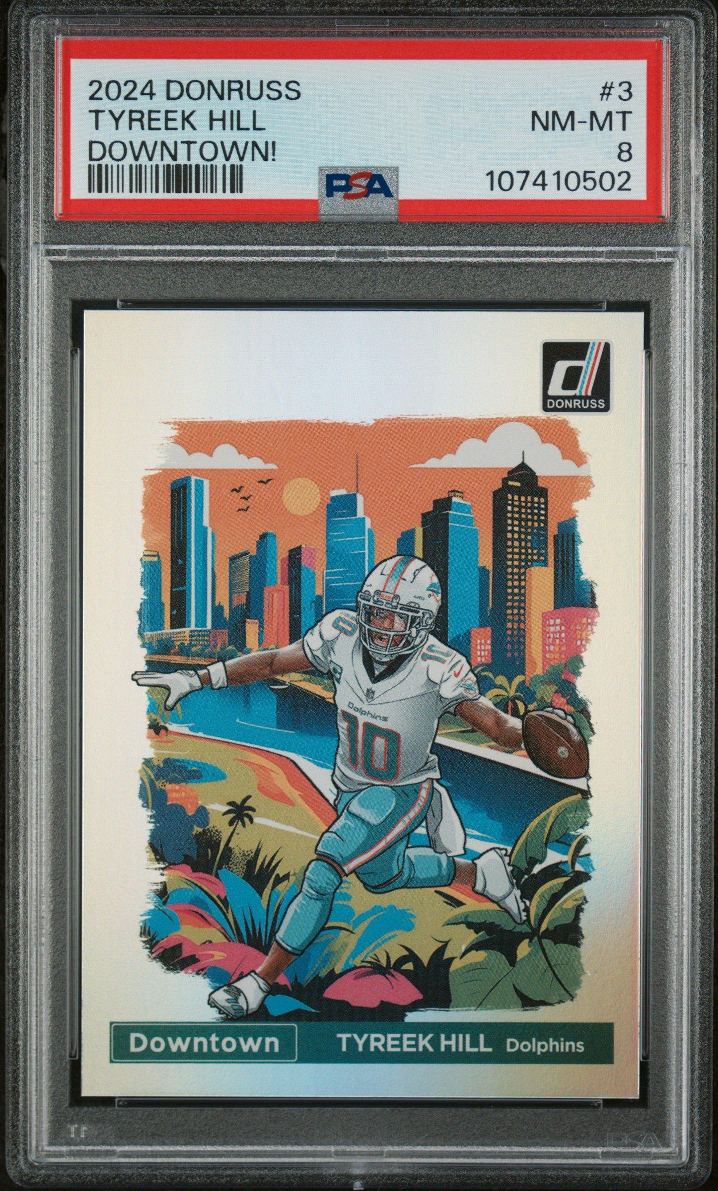 2024 Panini Donruss Downtown! 3 Tyreek Hill PSA 8 Graded Card