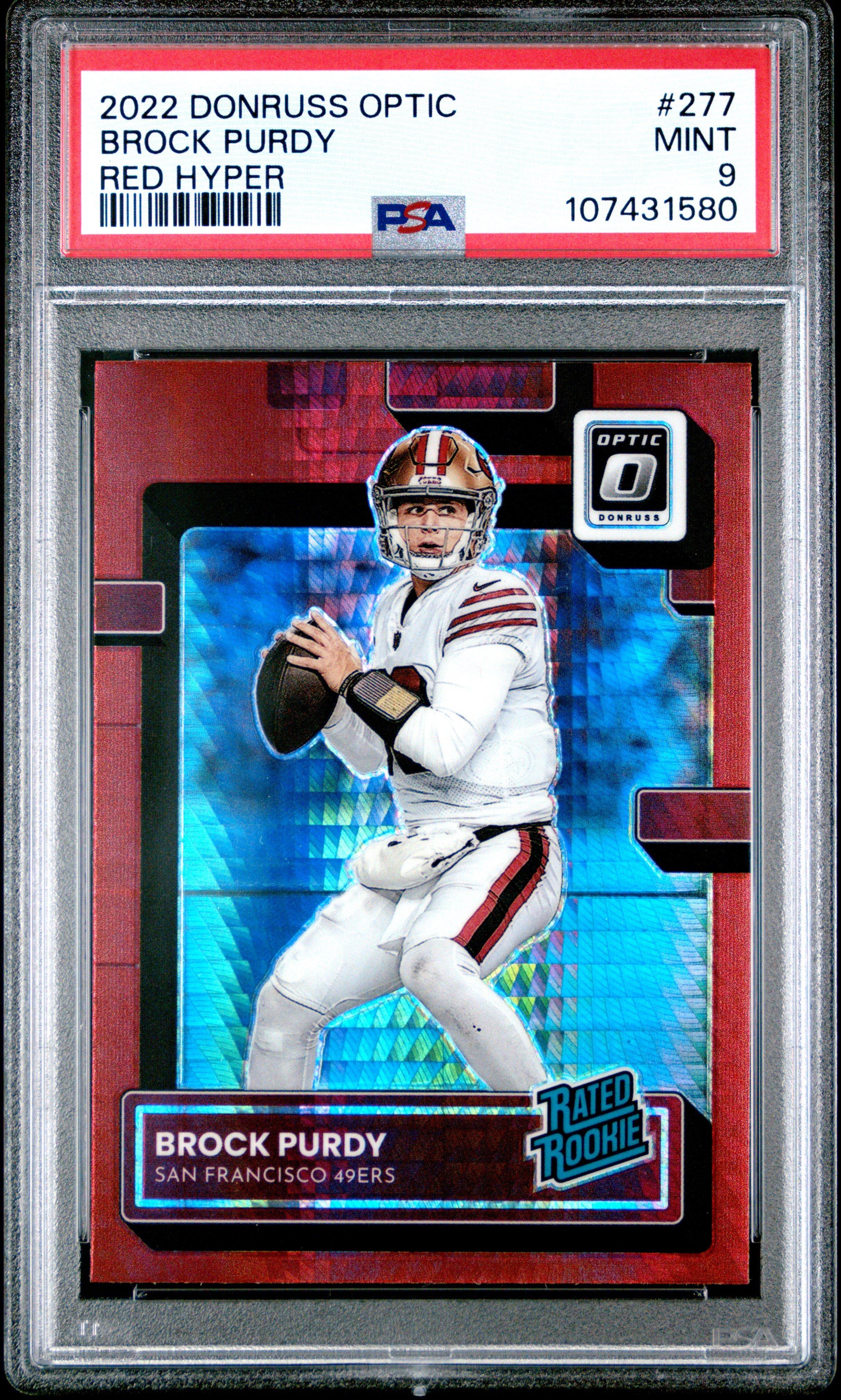 2022 Panini Donruss Optic 277 Brock Purdy Red Hyper PSA 9