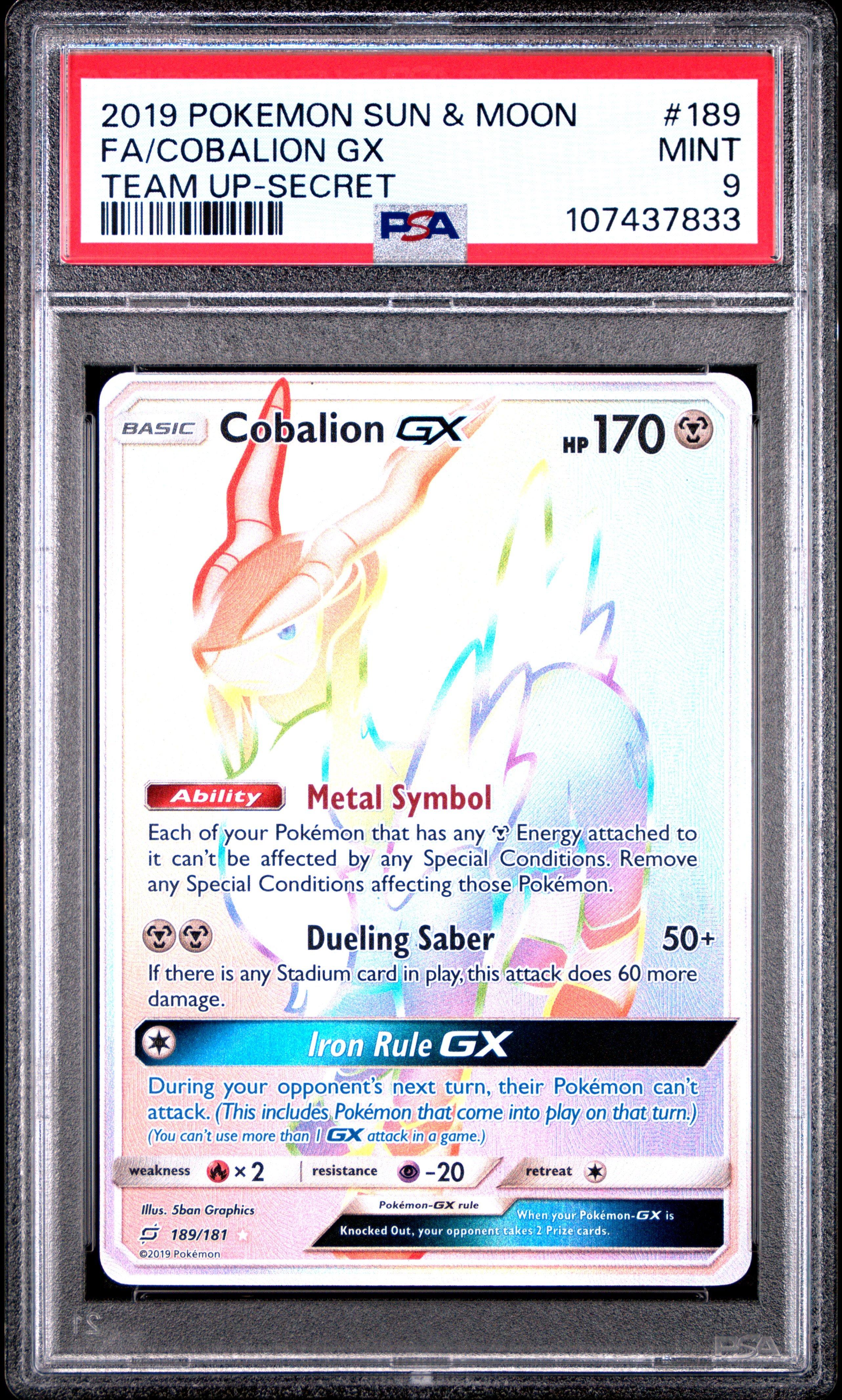 2019 Pokemon Sun & Moon Team Up 189 Full Art/cobalion Gx Secret PSA