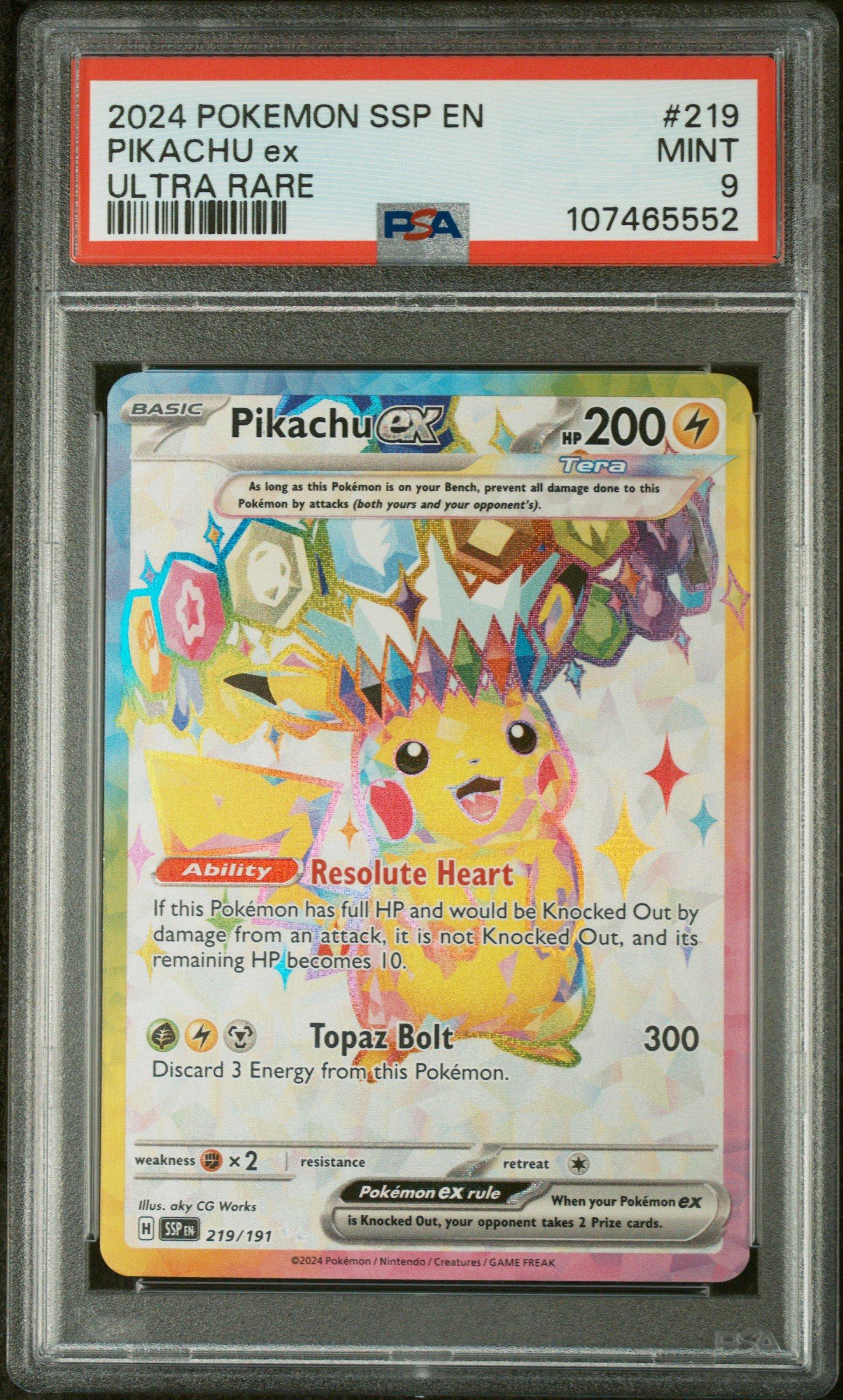 2024 Pokemon Ssp En-surging Sparks 219 Pikachu Ex Ultra Rare PSA 9