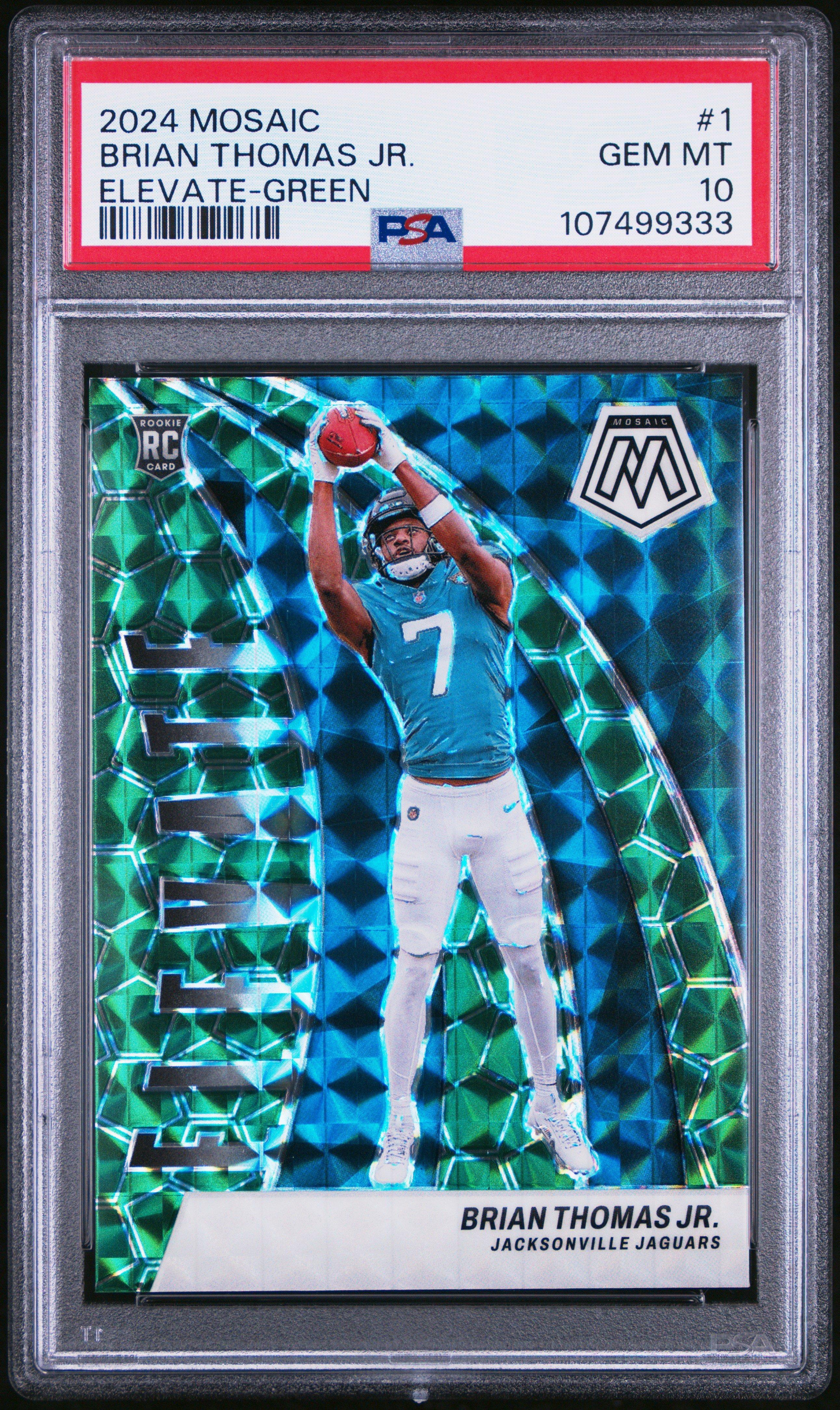 2024 Panini Mosaic Elevate 1 Brian Thomas Jr. Green PSA 10