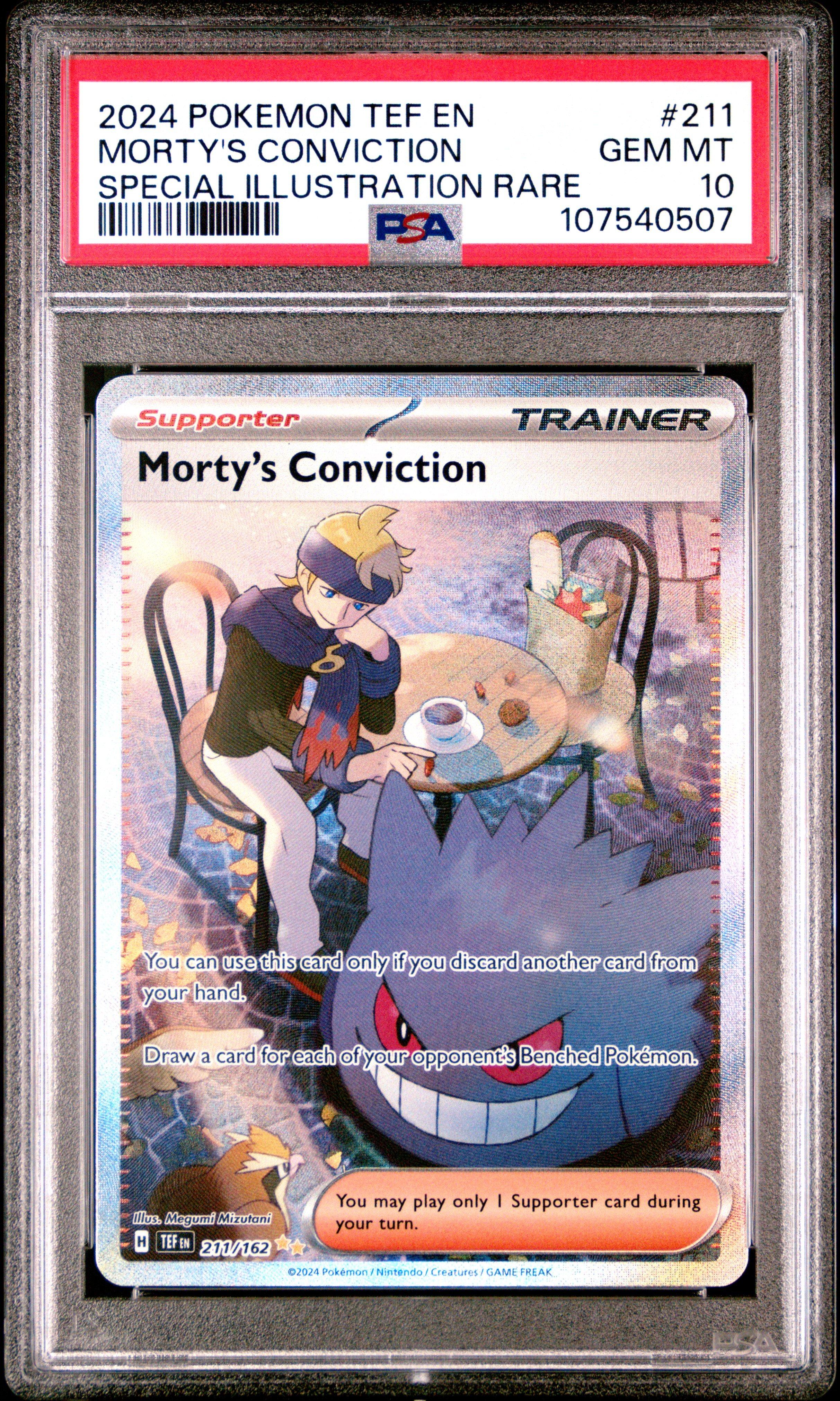 2024 Pokemon Tef En-temporal Forces 211 Morty's Conviction Special Illustration Rare PSA