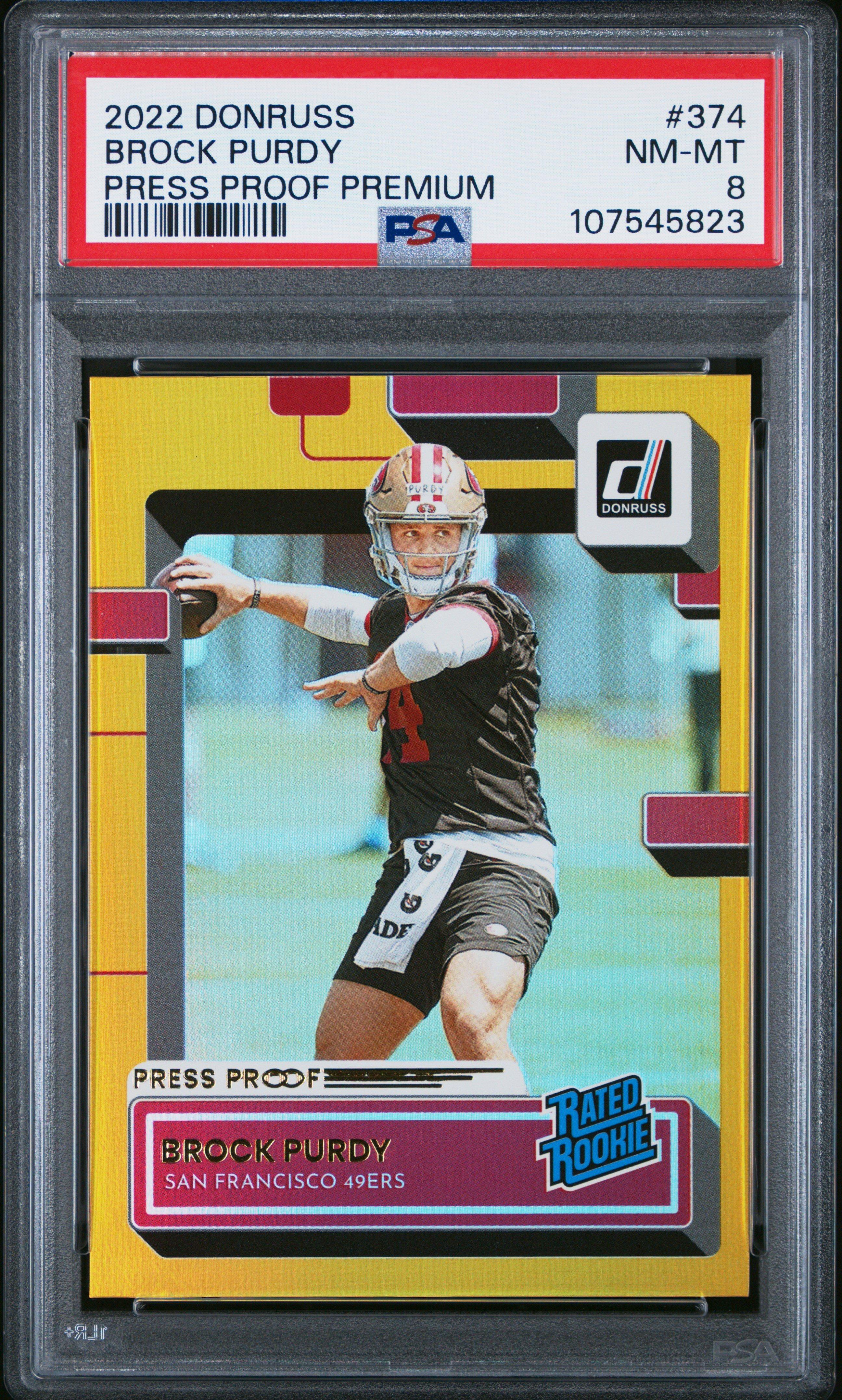 2022 Panini Donruss 374 Brock Purdy Press Proof Premium PSA 8