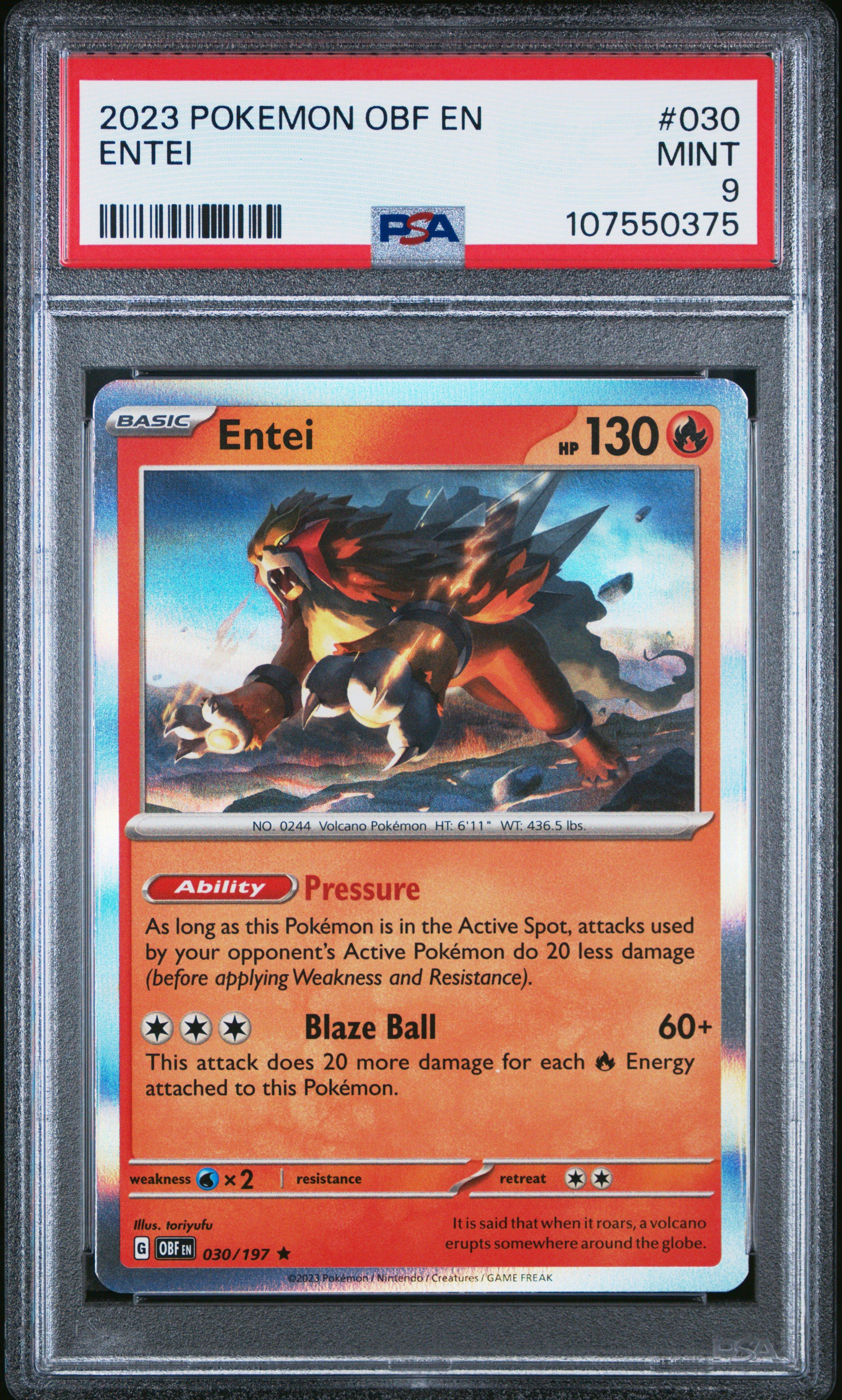 2023 Pokemon Obf En-obsidian Flames 030 Entei PSA 9