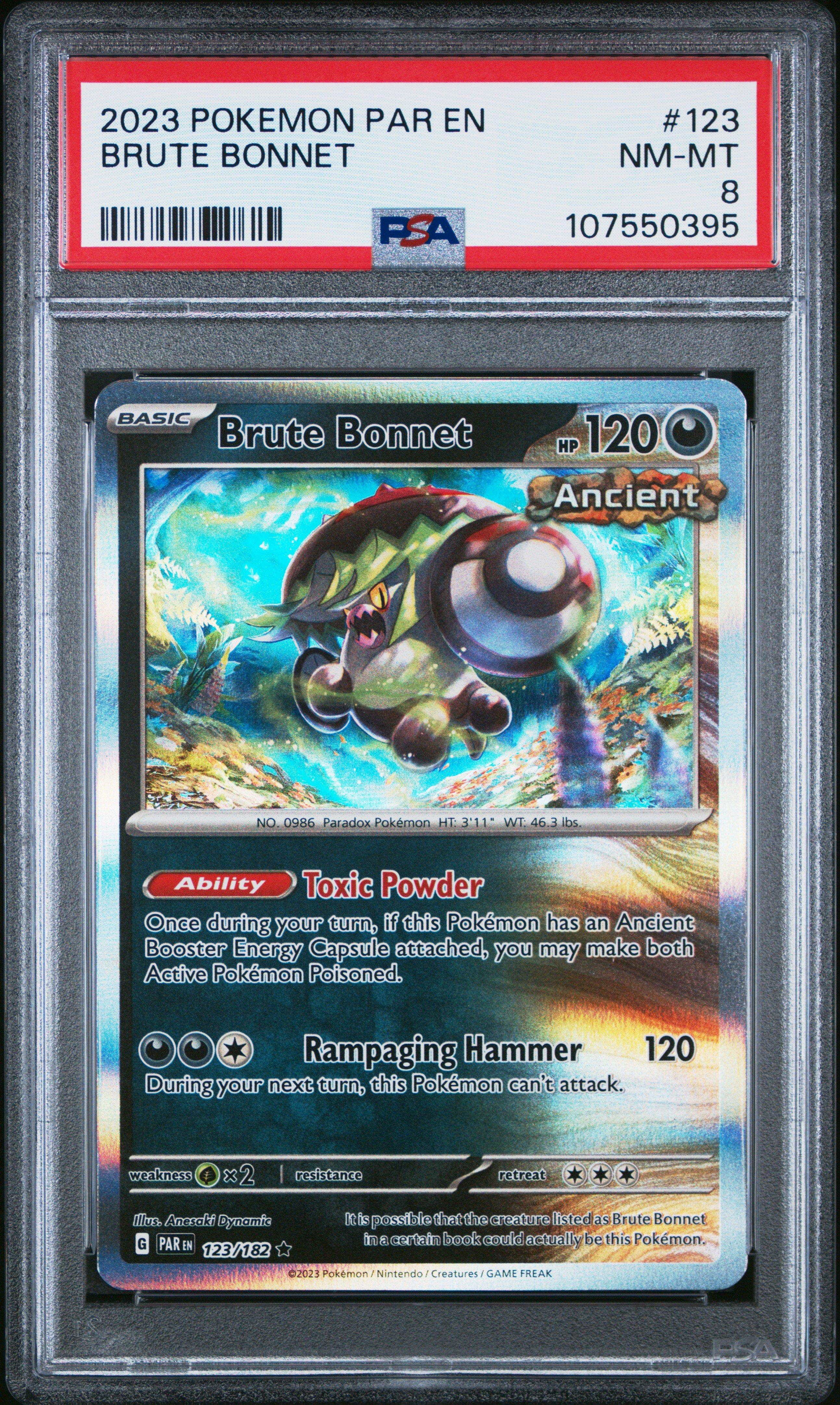 2023 Pokemon Par En-paradox Rift 123 Brute Bonnet PSA 8