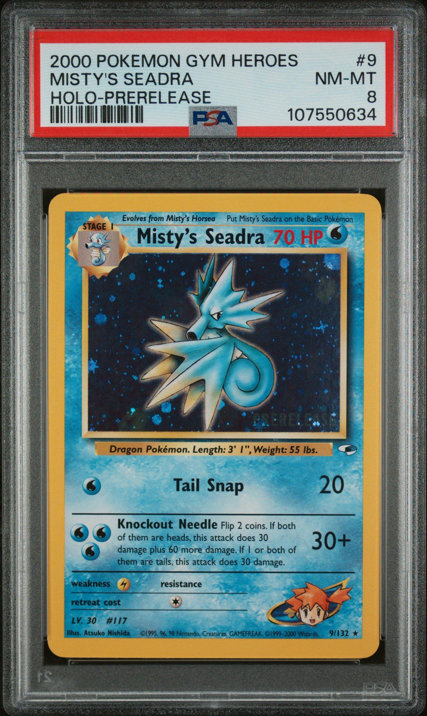 2000 Pokemon Gym Heroes 9 Misty's Seadra Holo-prerelease PSA 8