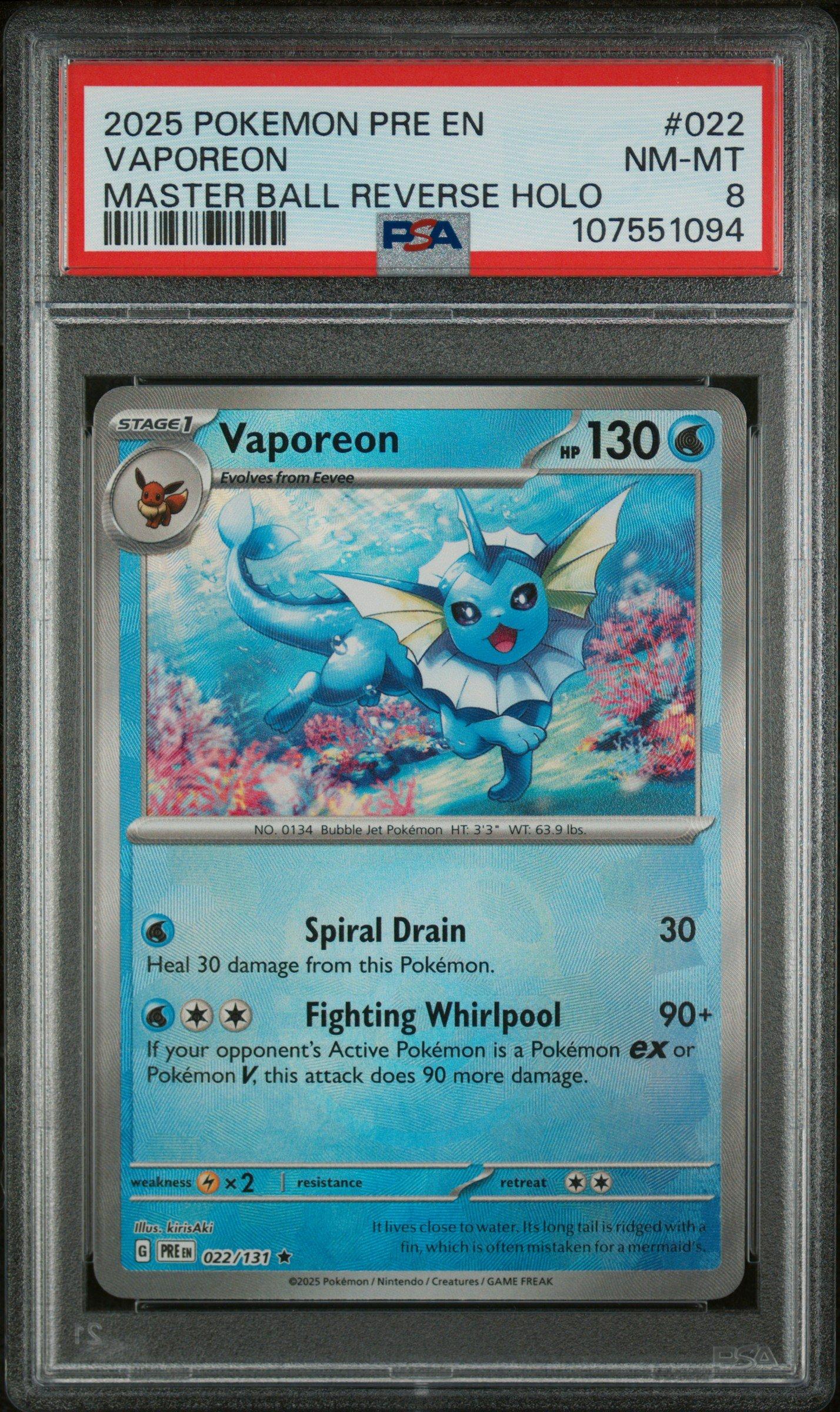 2025 Pokemon Pre En-prismatic Evolutions 022 Vaporeon Master Ball