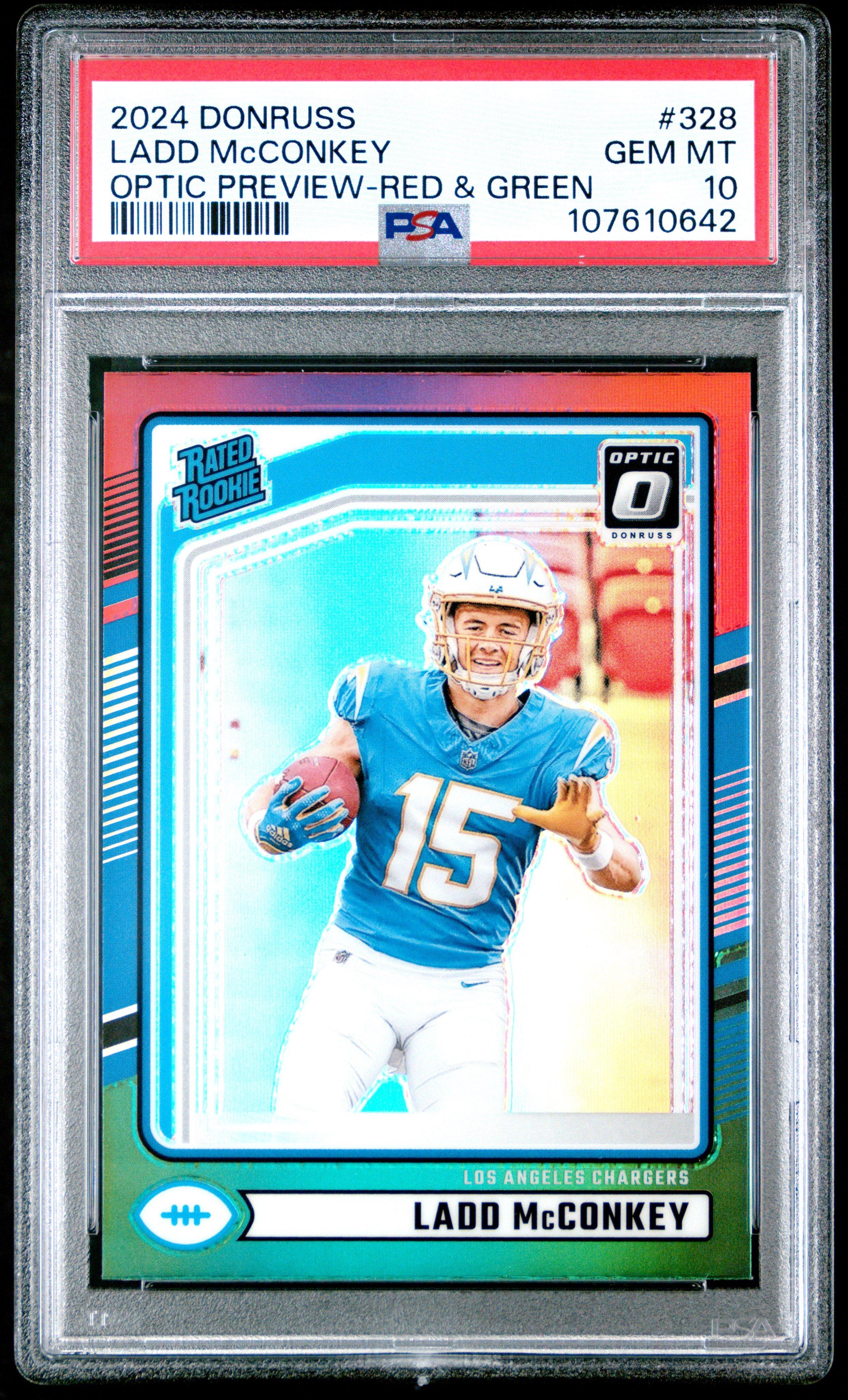 2024 Panini Donruss 328 Ladd Mcconkey Optic Preview-red & Green PSA 10