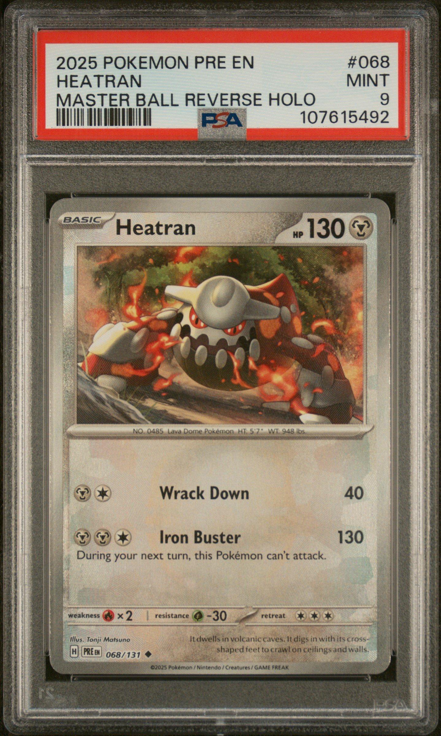 2025 Pokemon Pre En-prismatic Evolutions 068 Heatran Master Ball Reverse  Holo PSA 9 Graded Card | GameStop