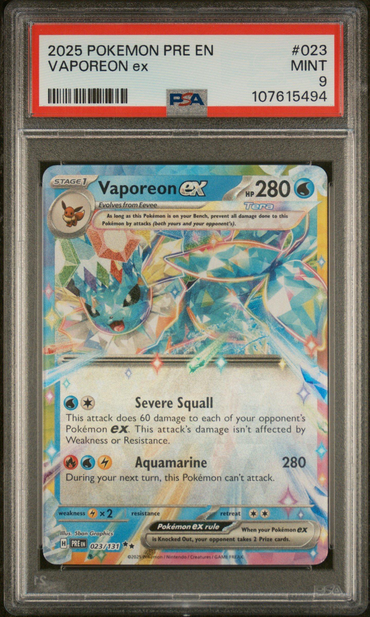 2025 Pokemon Pre En-prismatic Evolutions 023 Vaporeon Ex PSA 9