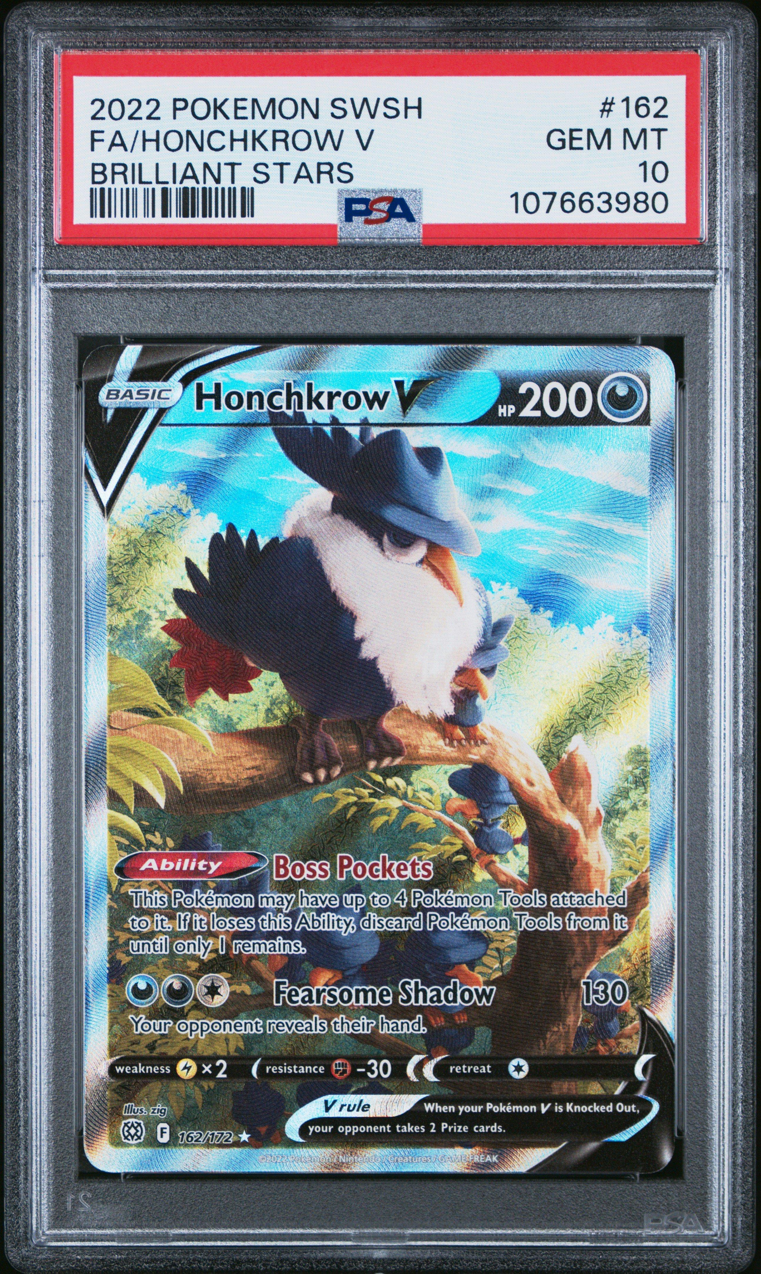2022 Pokemon Sword & Shield Brilliant Stars Full Art/honchkrow V PSA