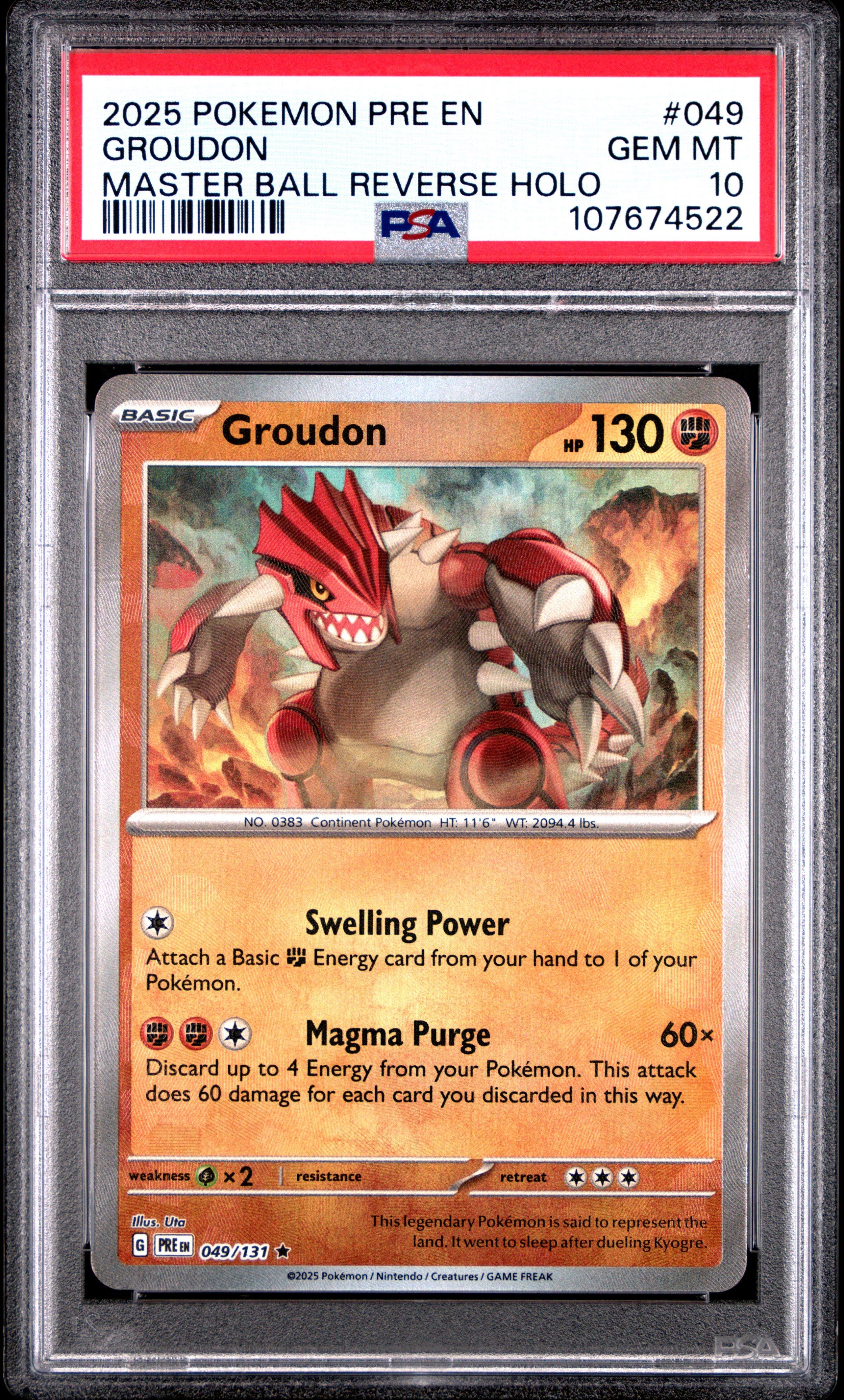 2025 Pokemon Pre En-prismatic Evolutions 049 Groudon Master Ball Reverse  Holo PSA 10 Graded Card | GameStop