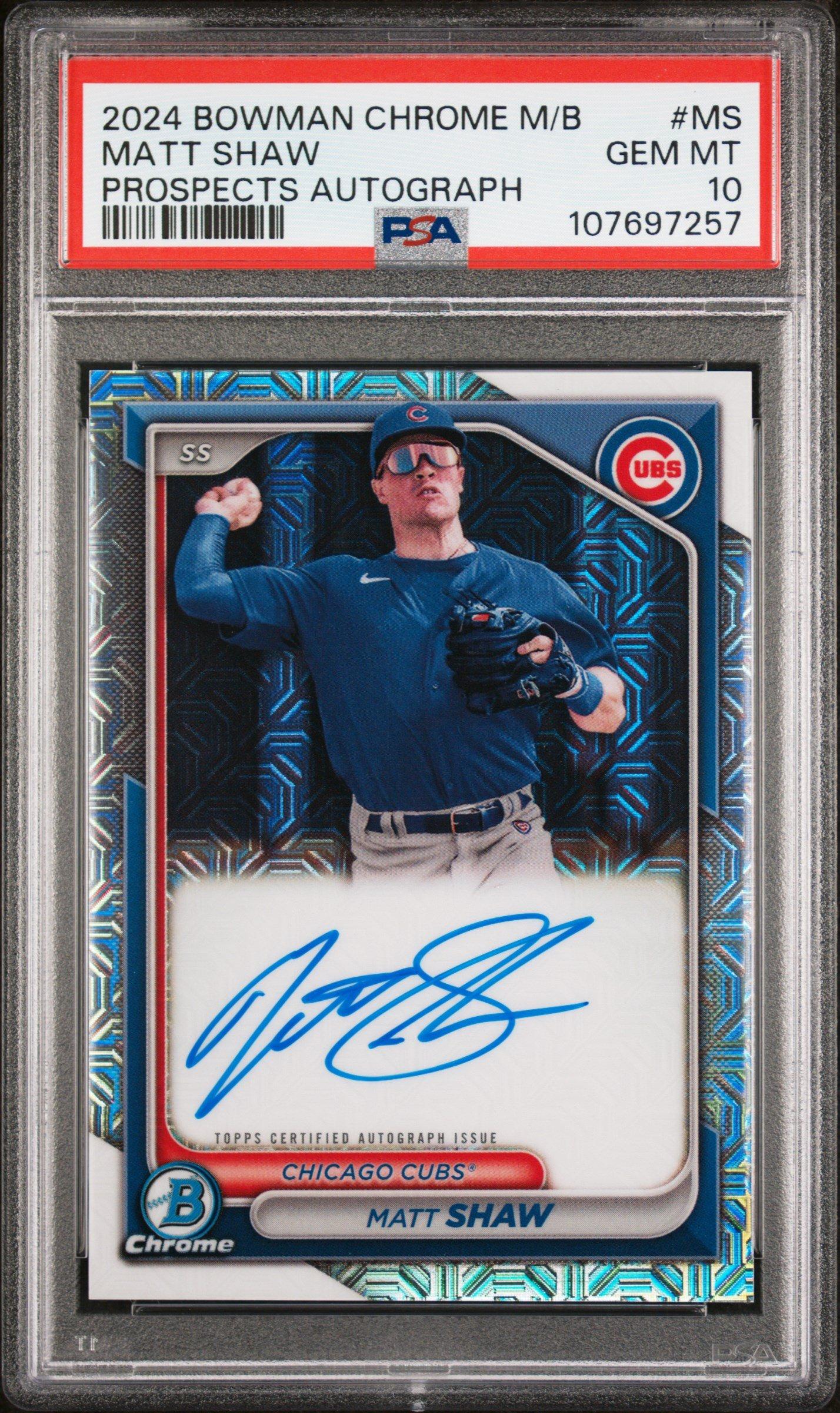 2024 Bowman Mega Box Chrome Bowman Prospect Mega Autographs Ms Matt Shaw PSA 10