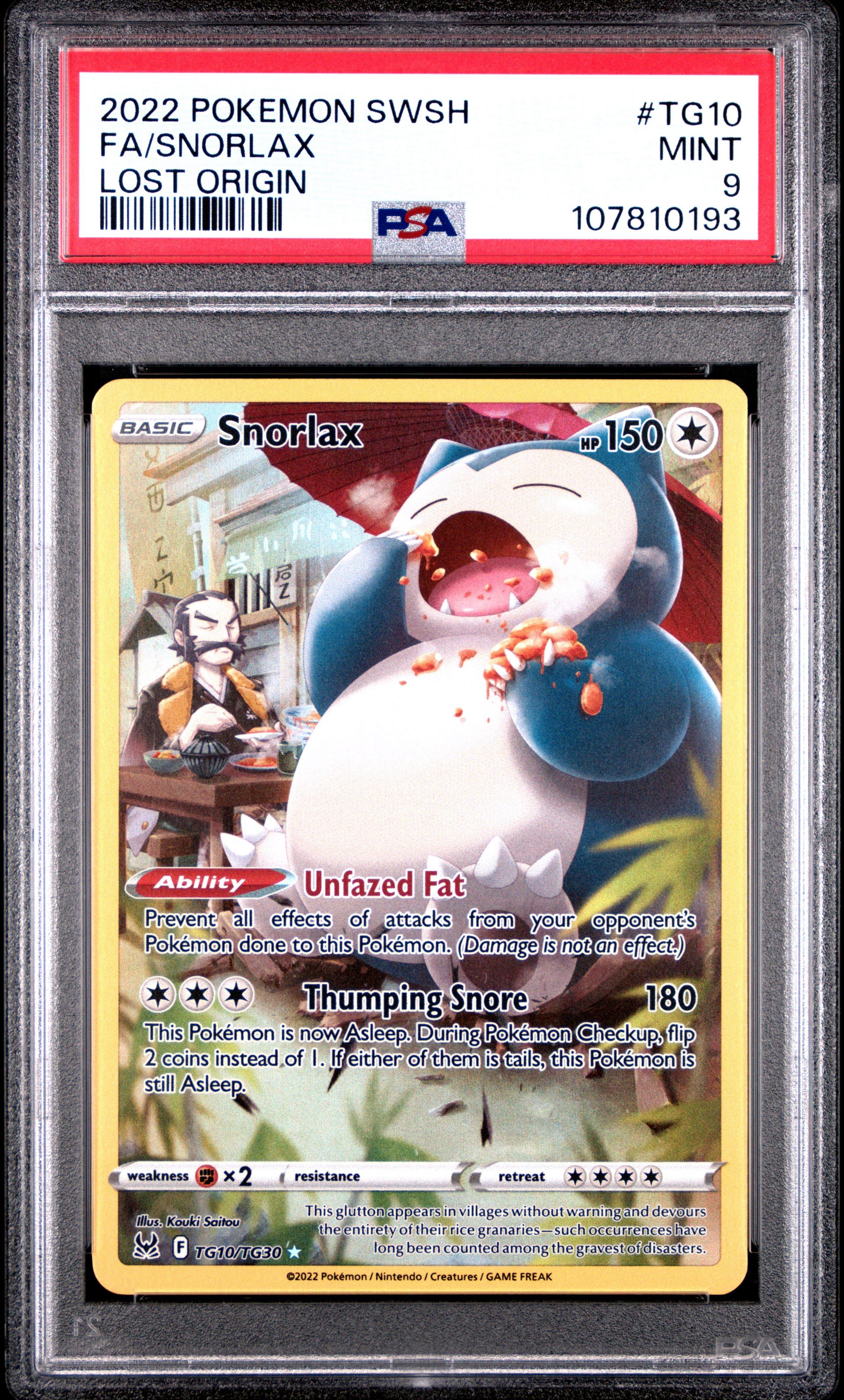 2022 Pokemon Sword & Shield Lost Origin Tg10 Full Art/snorlax PSA