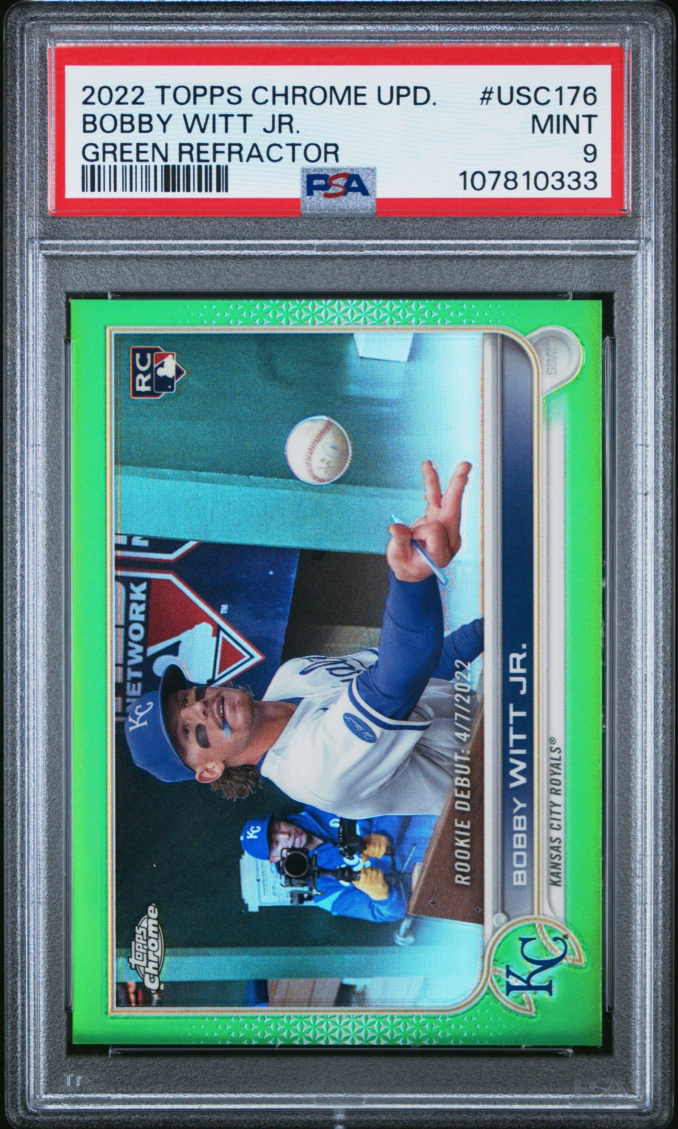 puts×espy 原画 レア 2022 Topps Chrome Update Usc176 Bobby Witt Jr. Green Refractor PSA