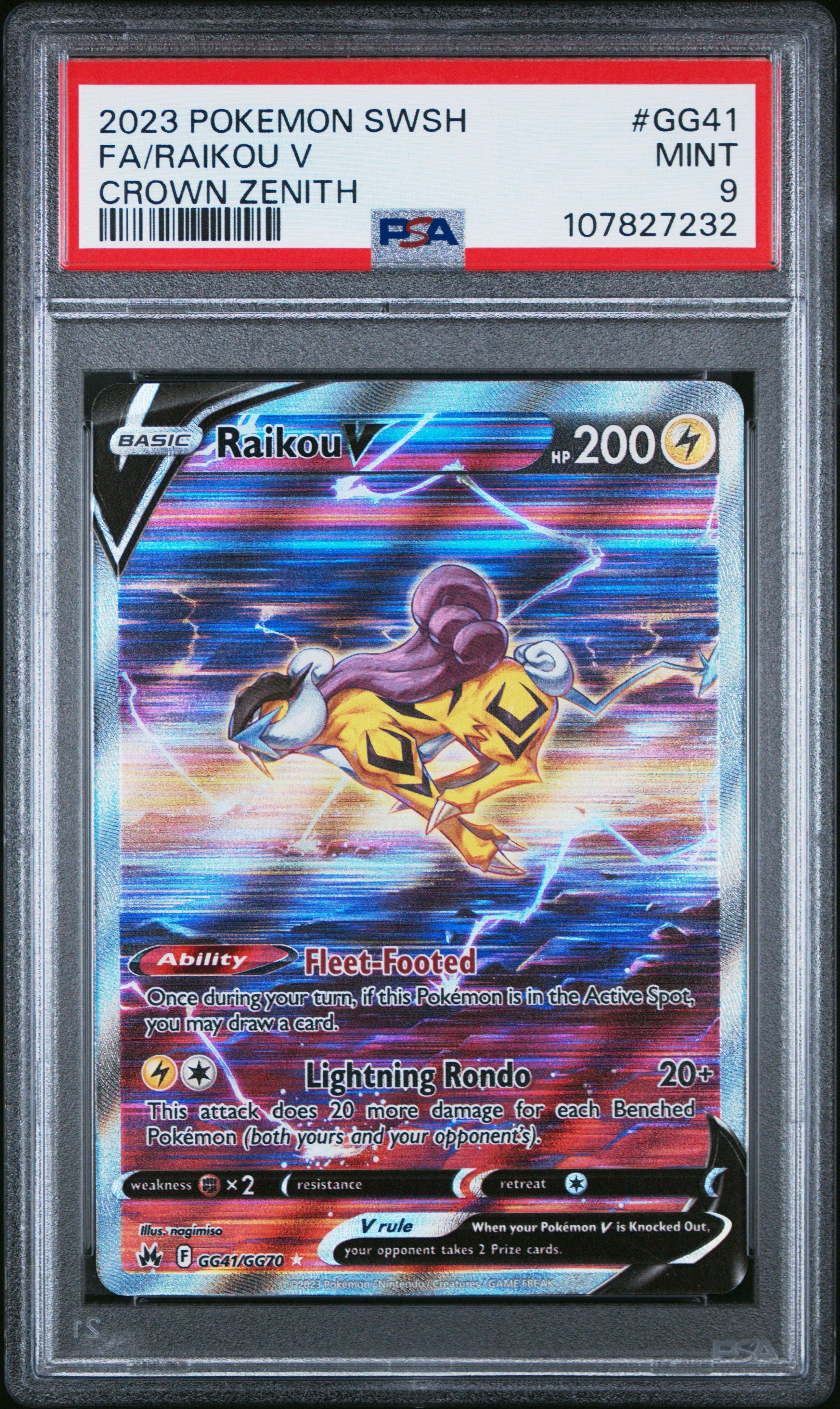 2023 Pokemon Sword And Shield Crown Zenith Gg41 Full Art/raikou V