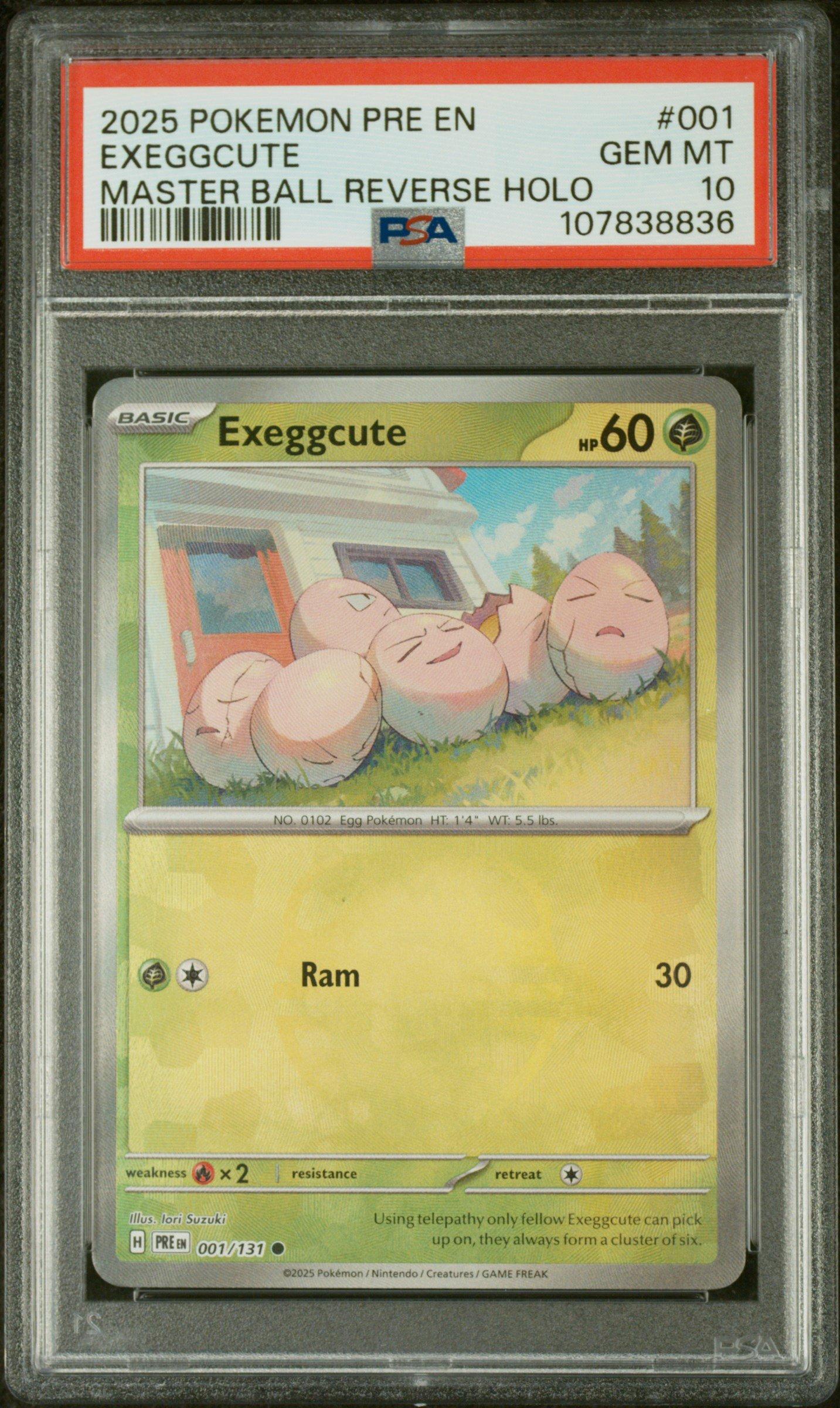 2025 Pokemon Pre En-prismatic Evolutions 001 Exeggcute Master Ball Reverse Holo PSA 10