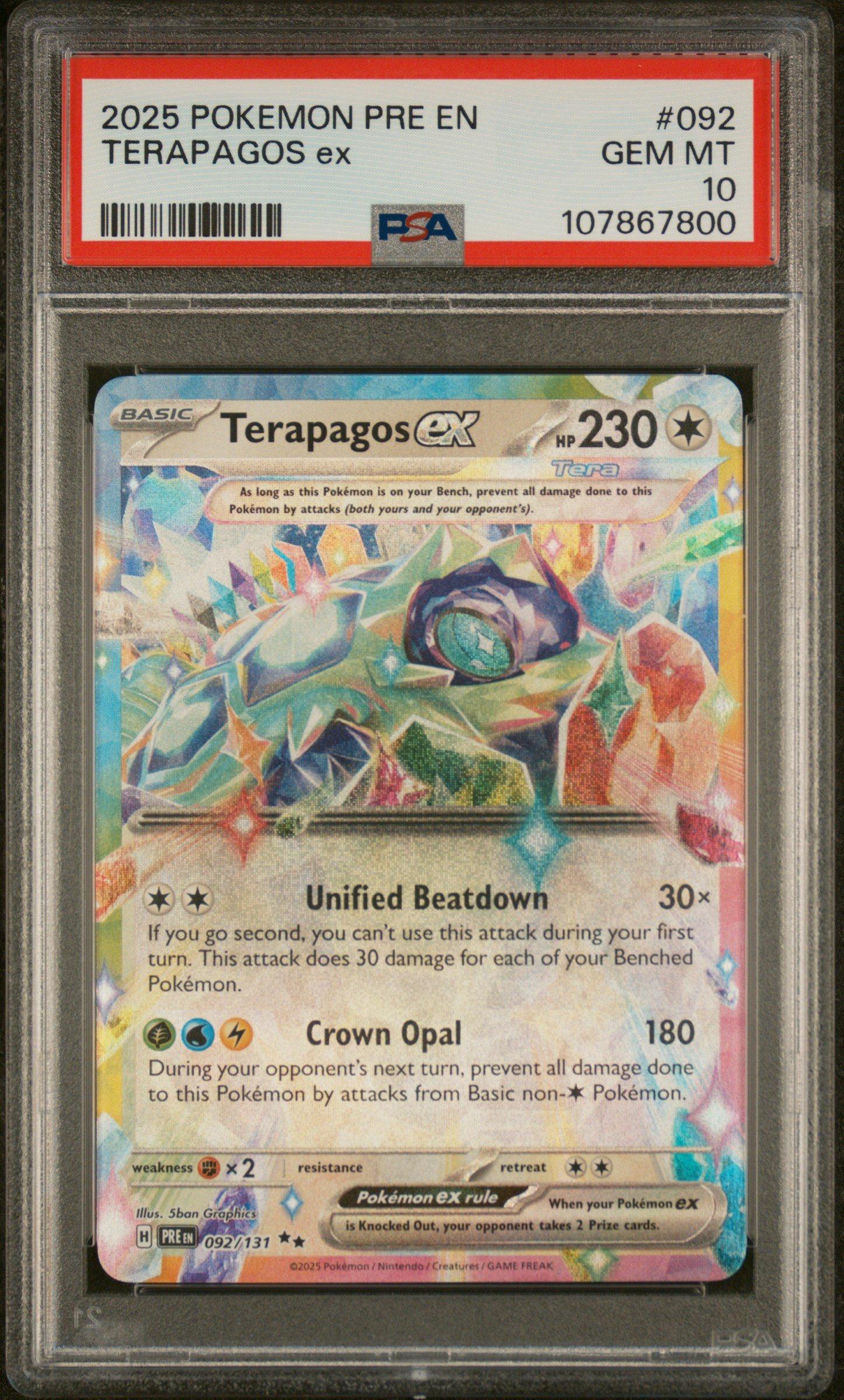 2025 Pokemon Pre En-prismatic Evolutions 092 Terapagos Ex PSA 10
