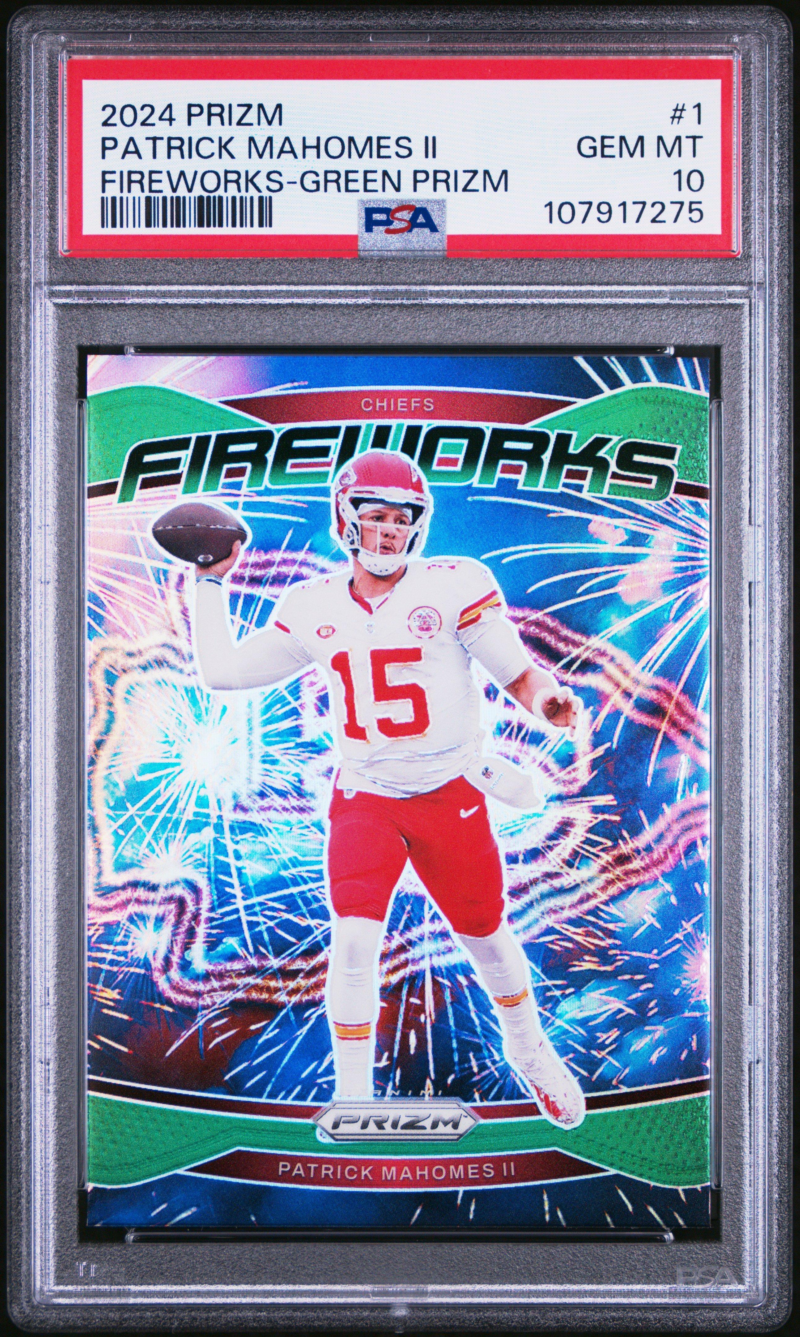 2024 Panini Prizm Fireworks 1 Patrick Mahomes Ii Green Prizm PSA 10
