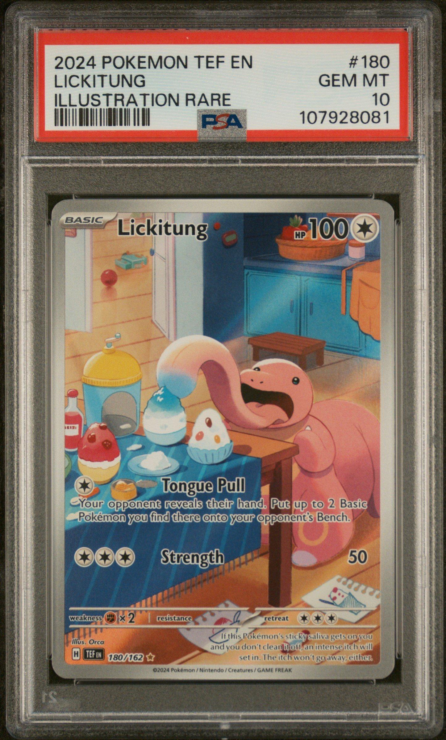 2024 Pokemon Tef En-temporal Forces 180 Lickitung Illustration Rare PSA