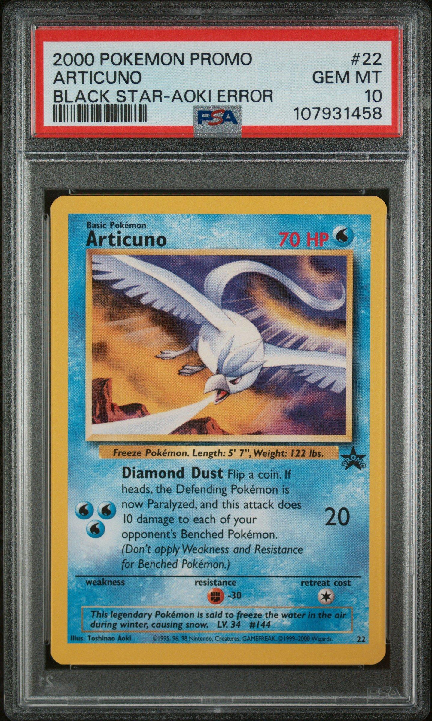 2000 Pokemon Promo Black Star 22 Articuno Toshinao Aoki Error PSA 10