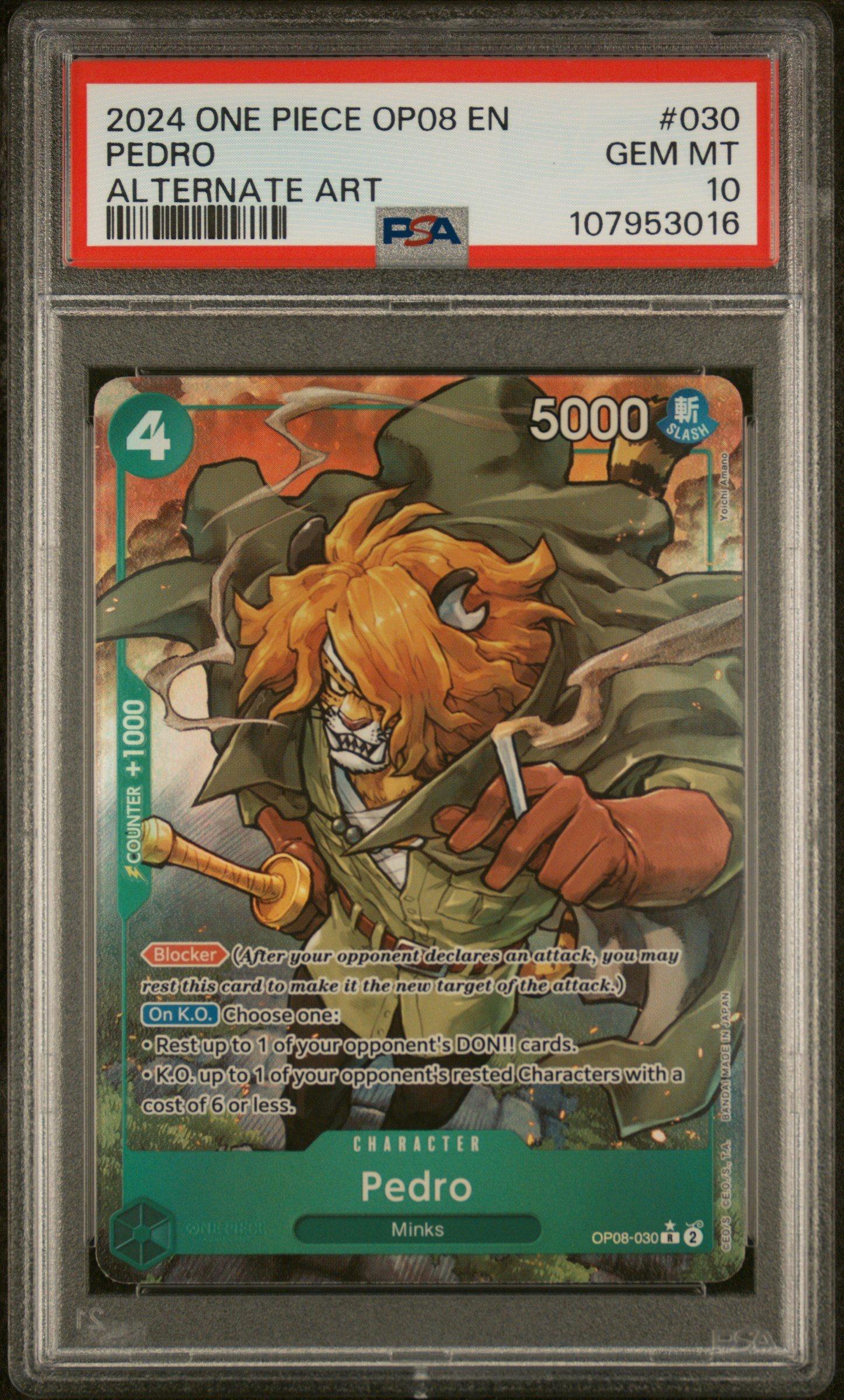 2024 One Piece Op08-two Legends 030 Pedro Alternate Art PSA 10