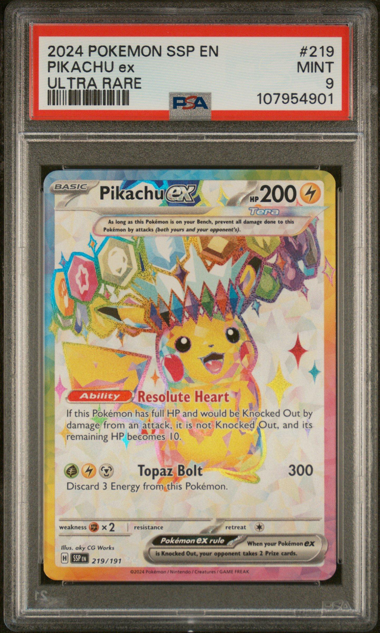 2024 Pokemon Ssp En-surging Sparks 219 Pikachu Ex Ultra Rare PSA 9
