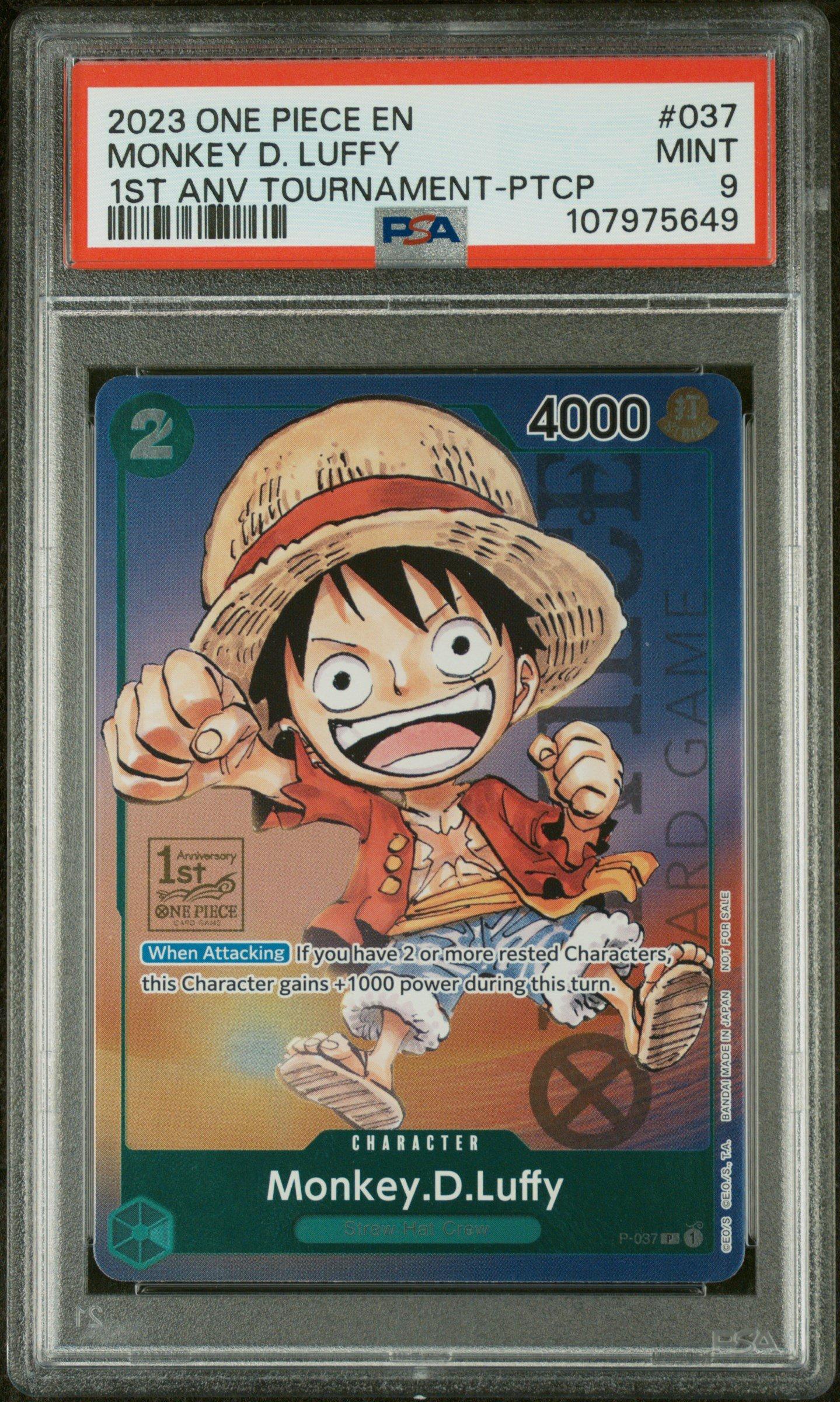 2023 One Piece Promos 037 Monkey D. Luffy 1st Anniversary Tournament-participation PSA