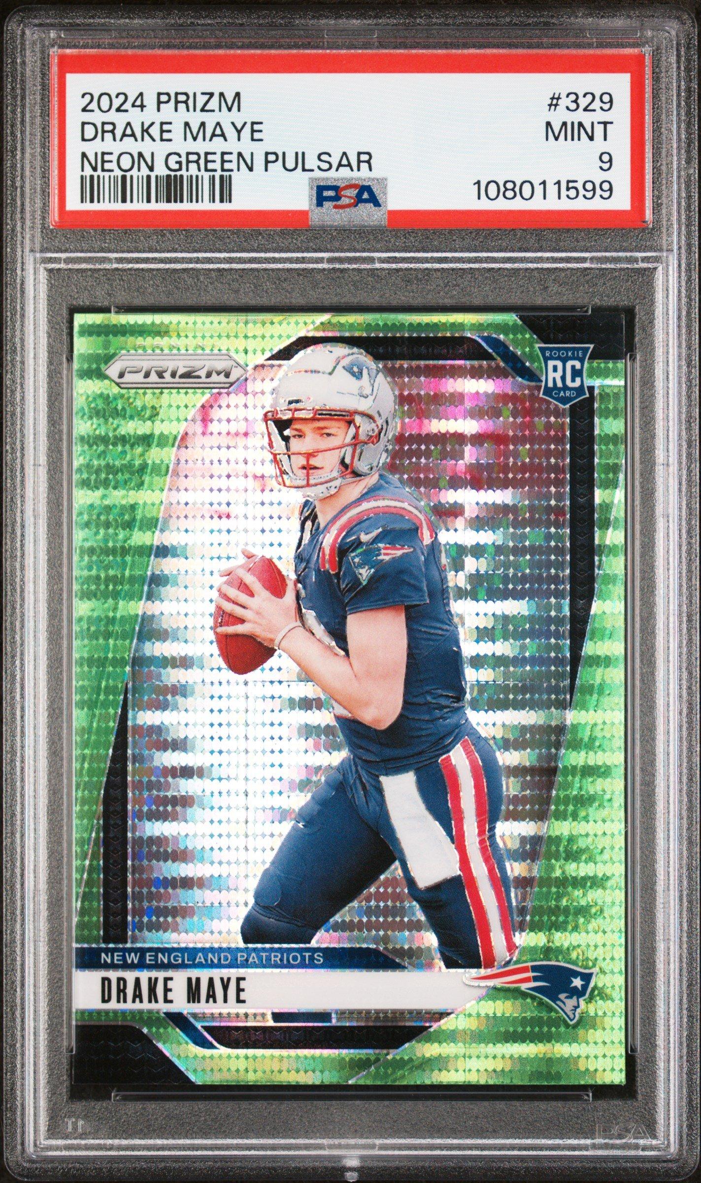 2024 Panini Prizm 329 Drake Maye Neon Green Pulsar PSA