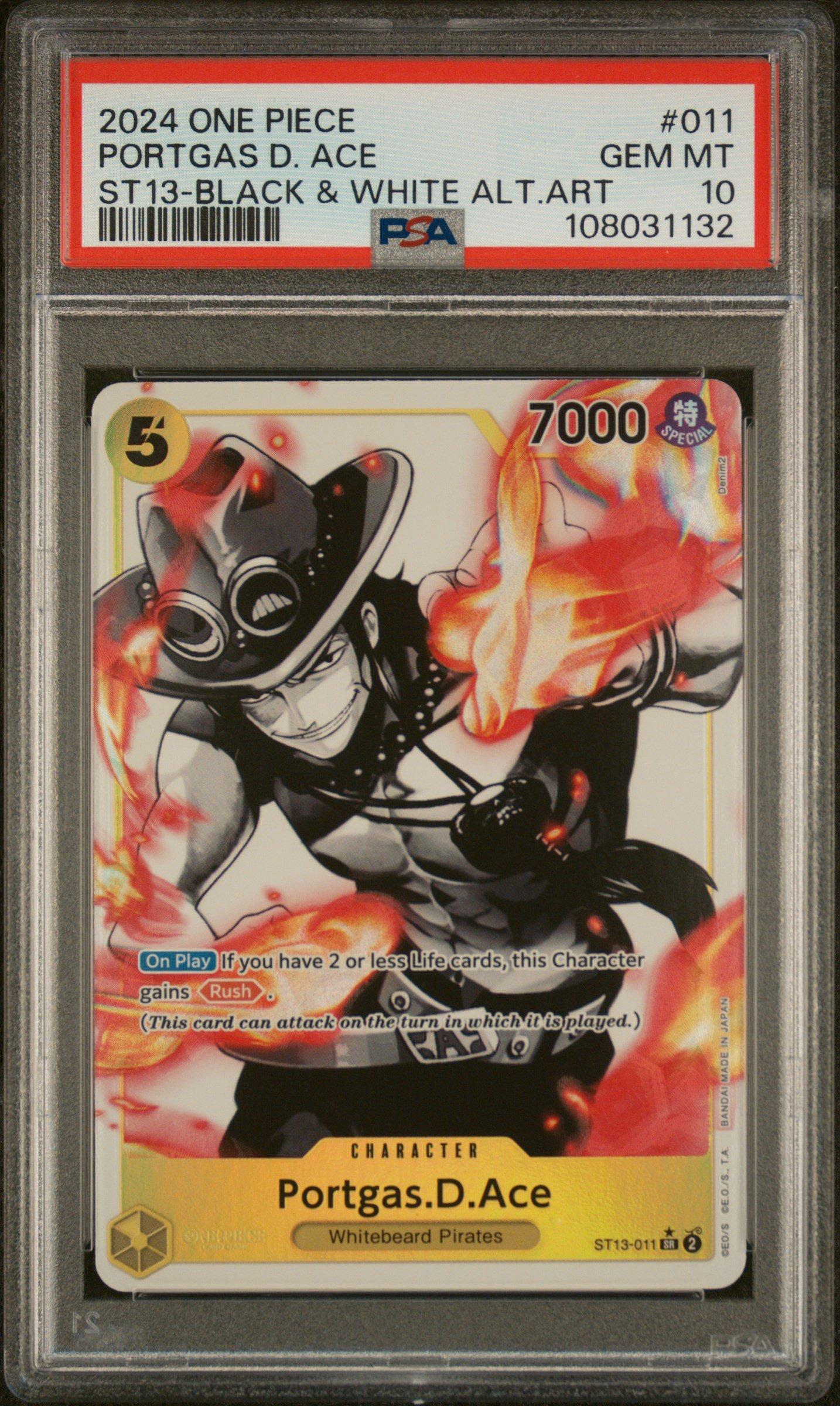 2024 One Piece Ultra Deck St13-the Three Brothers Portgas D. Ace Black & White Alternate Art PSA 10